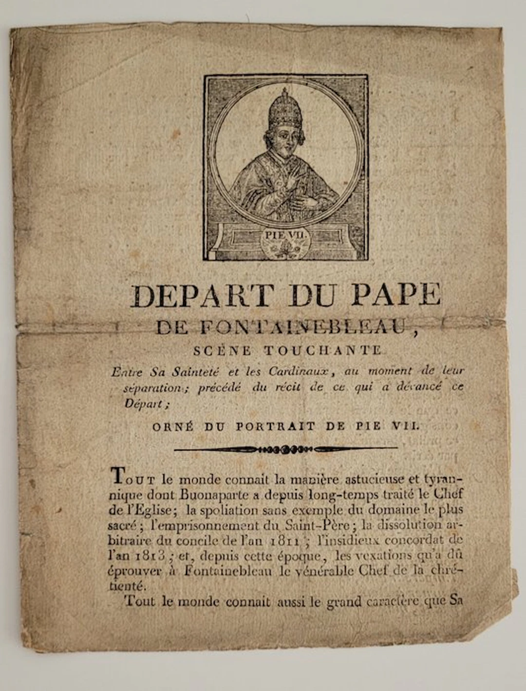 Document - Départ du Pape Pie VII de Fontainebleau...