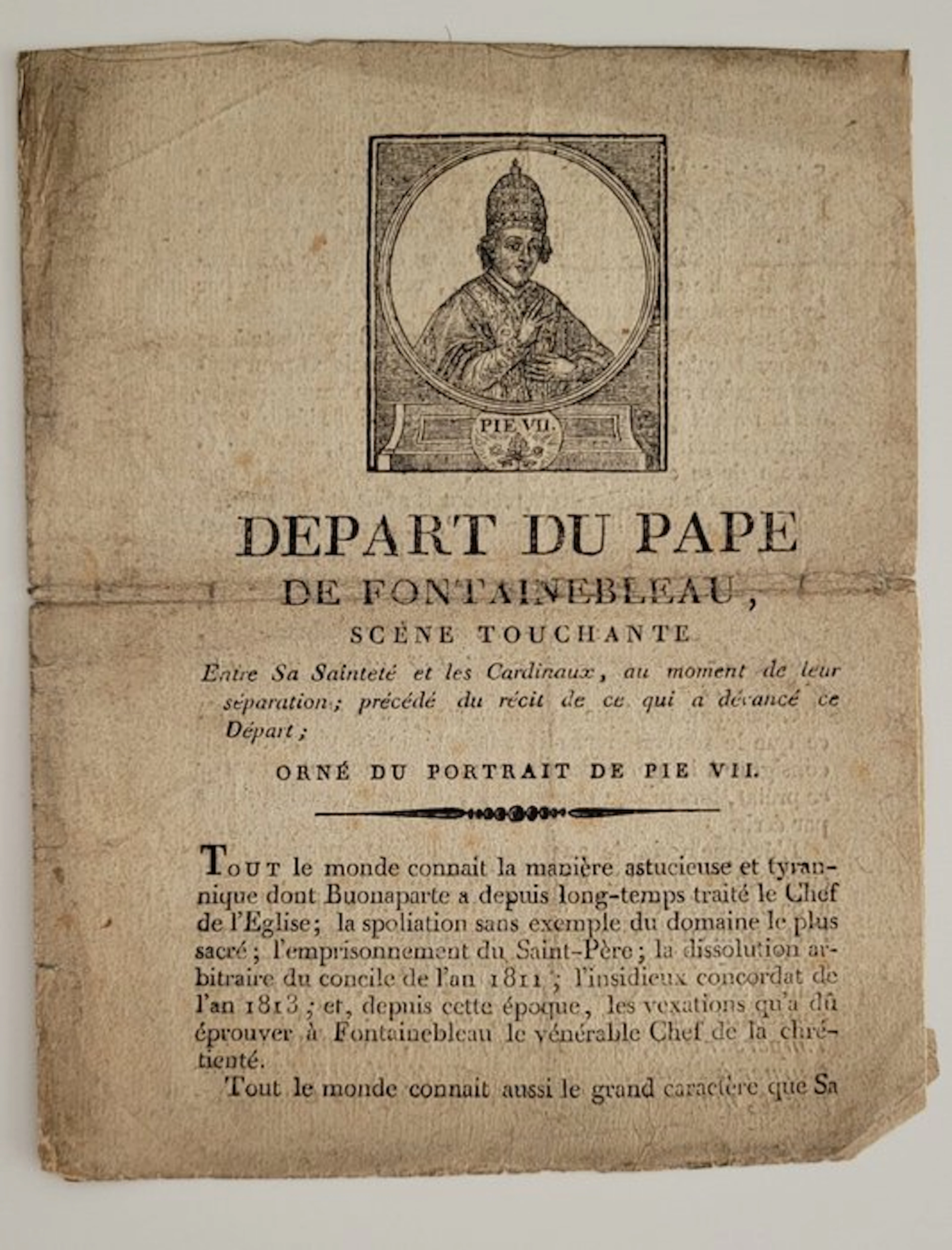 Document - Départ du Pape Pie VII de Fontainebleau...