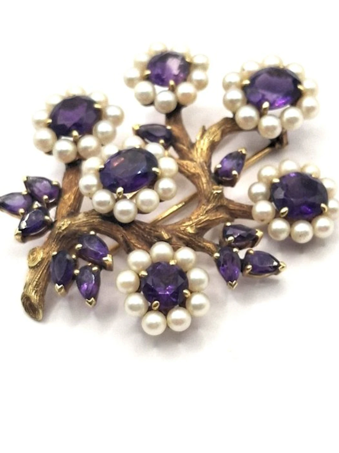 Brooch - 18 kt. Yellow gold - Pearl - Swiss flower bouquet brooch
