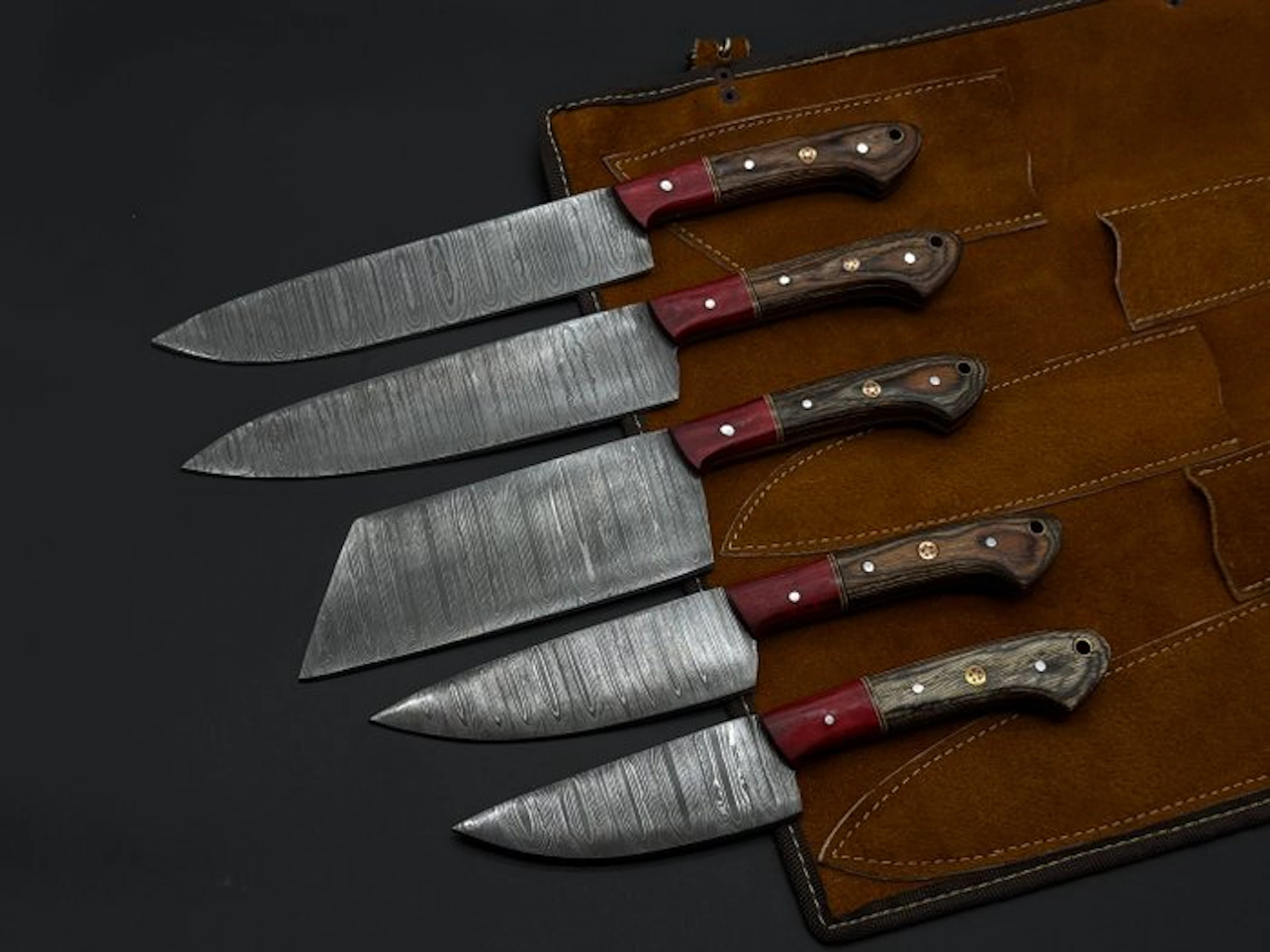 Japanese Style Kitchen Knife SET With Leather BAG...