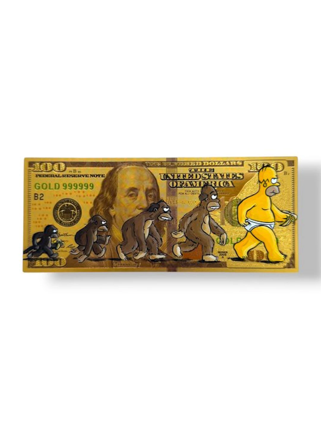 Alan Stefanov (1999) - "The Evolution of Homer" 100$ golden bill - NO Reserve