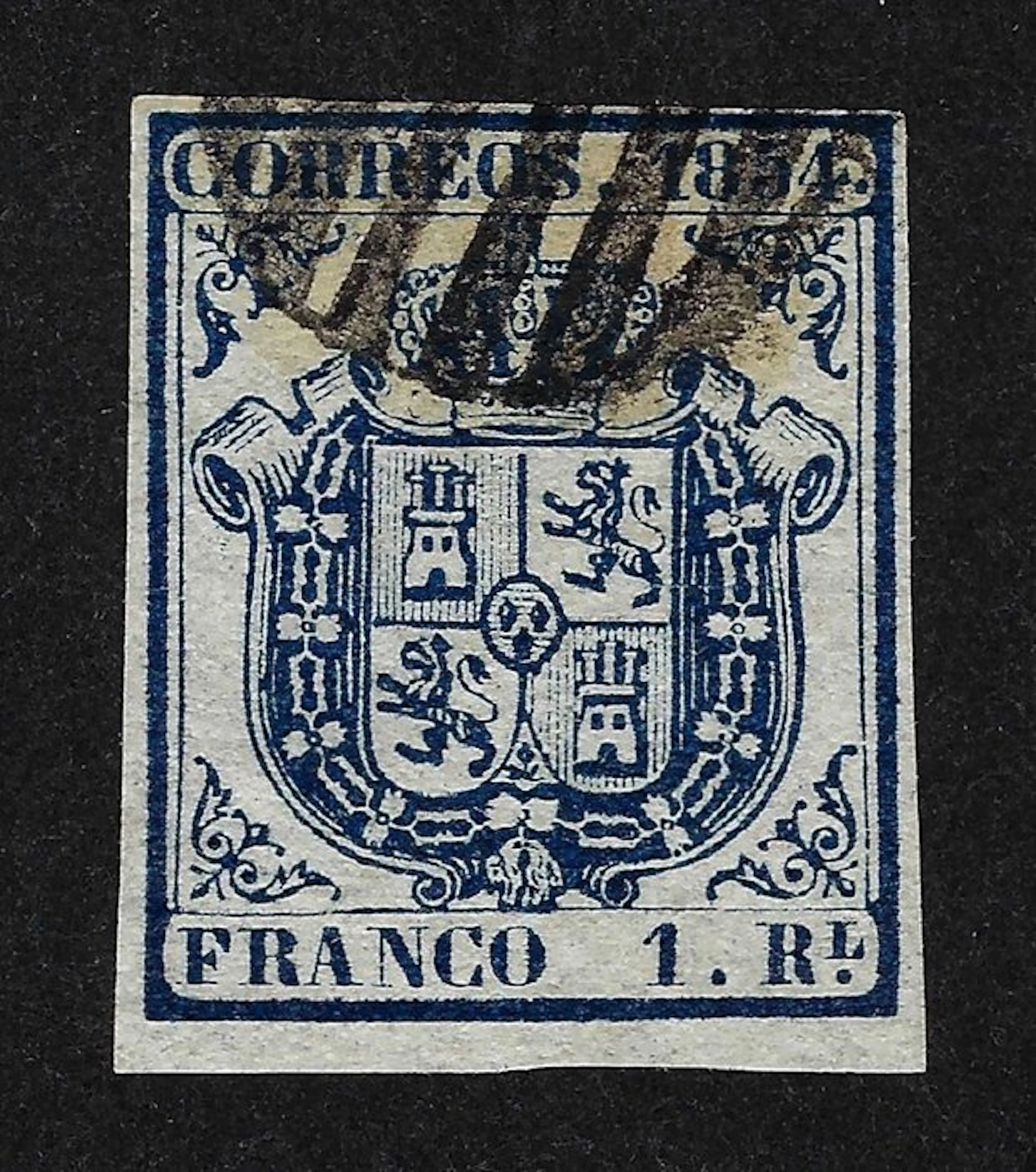 Spain 1854 - Escudo de España 1 real azul oscuro...