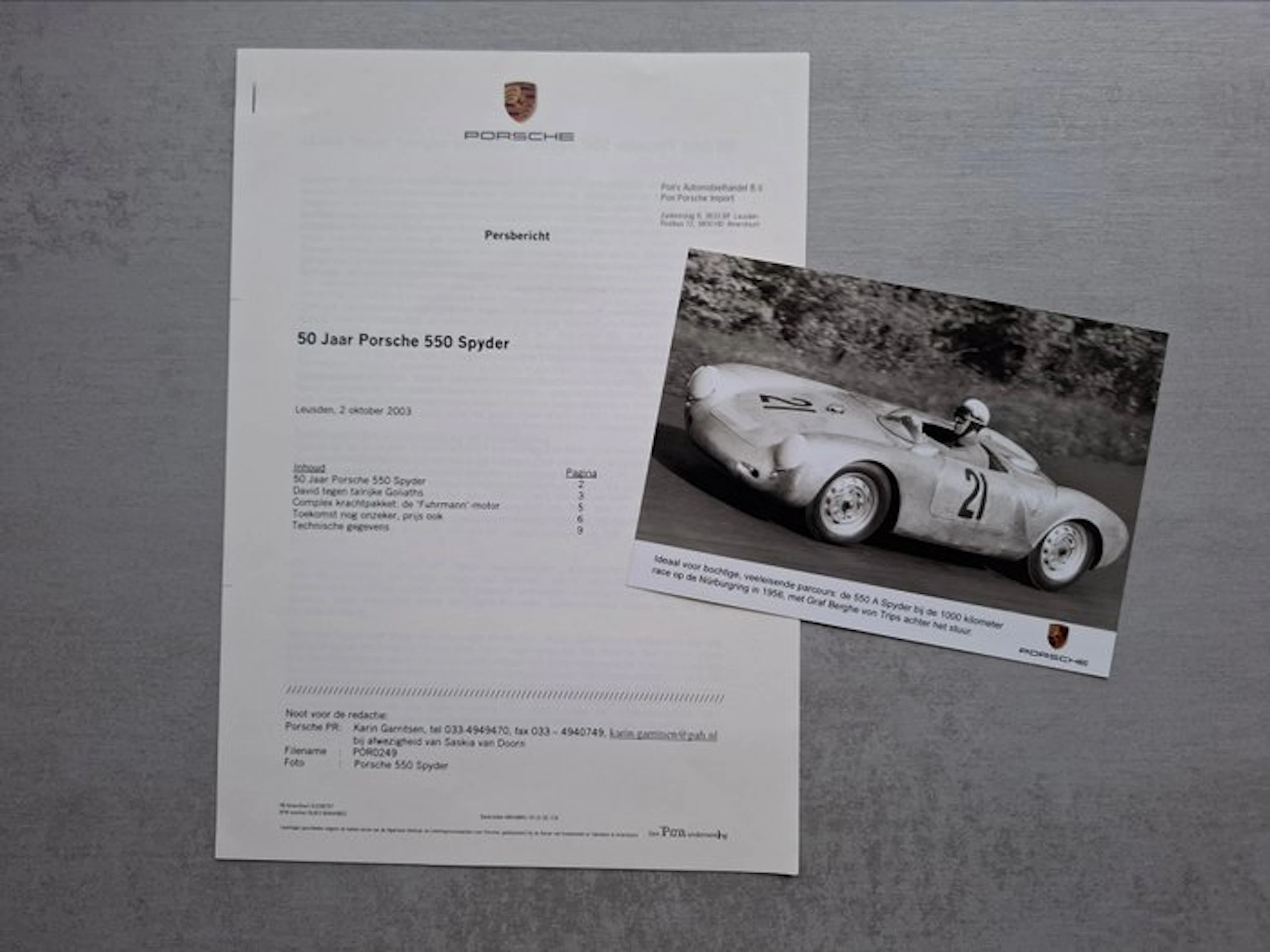 Press information - Porsche - 50 years Porsche 550 Spyder - 2003