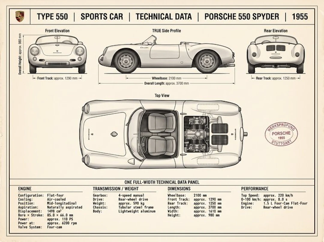 Shmidt.Art - Porsche - Porsche 550 Spyder Technical Data - 1950s