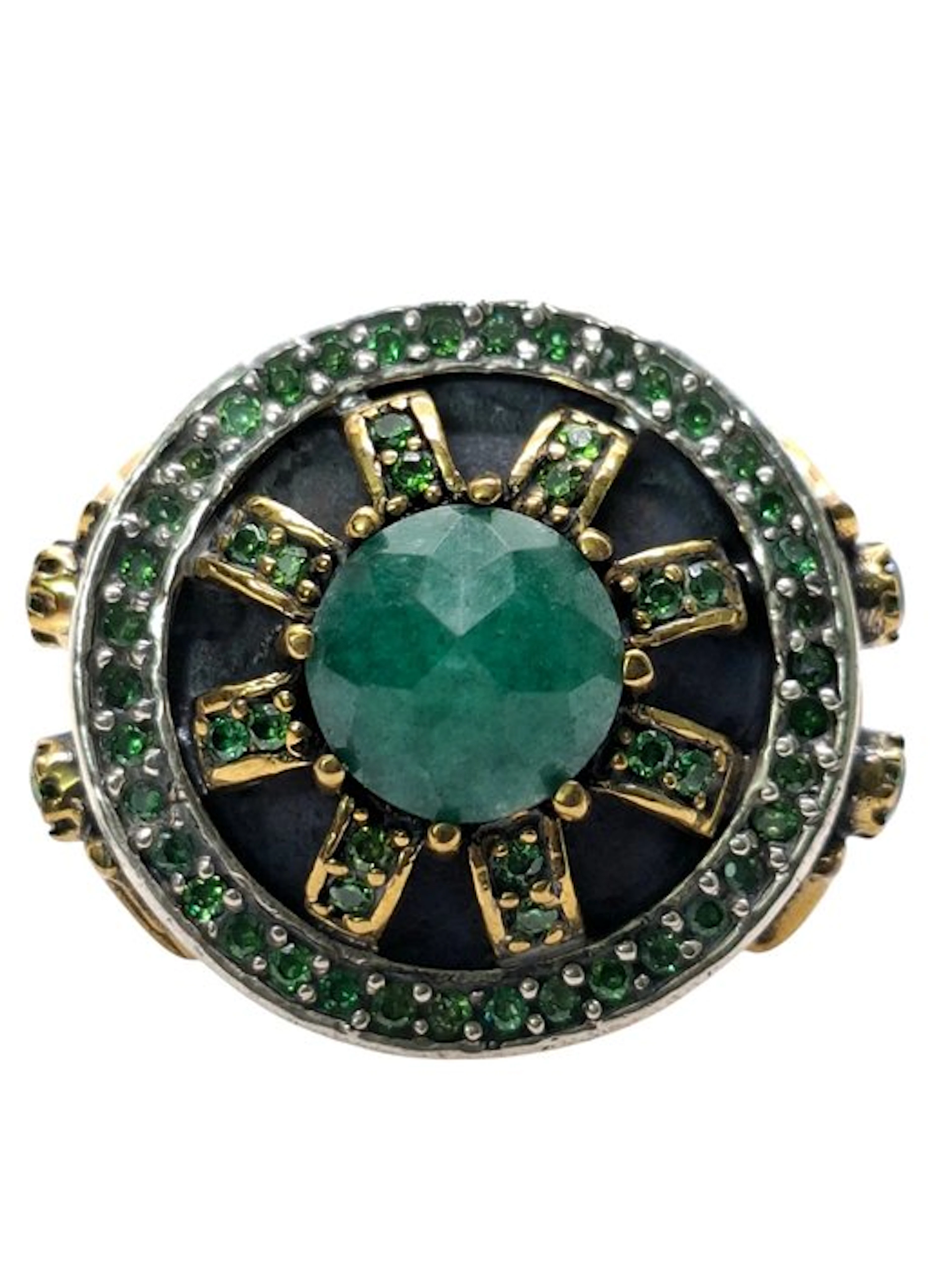 No reserve price - Ring Silver Emerald - Emerald - 18kt Yellow Gold Plated