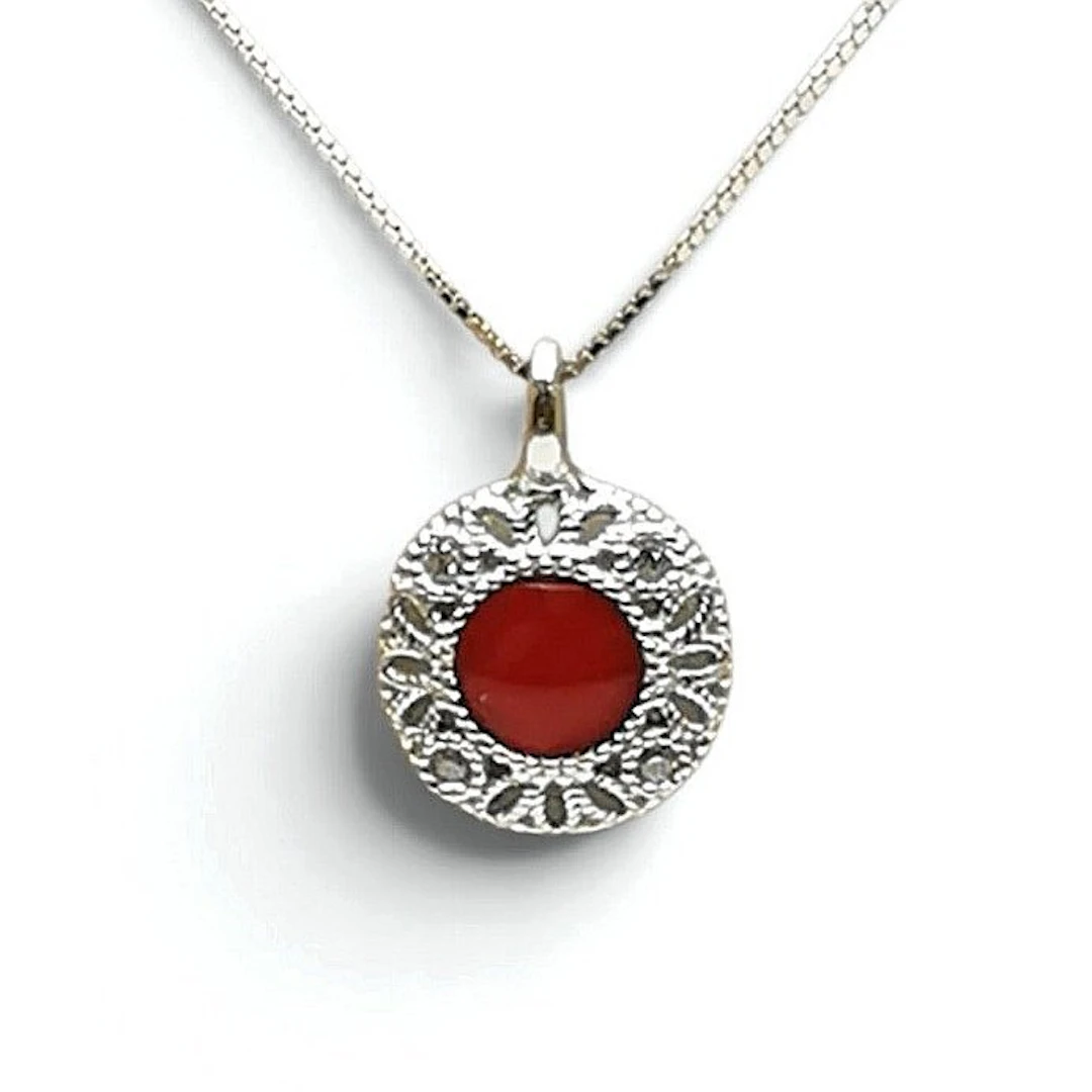 Coral - Sterling Silver 925 - Necklace with pendant - Italian craftsmanship
