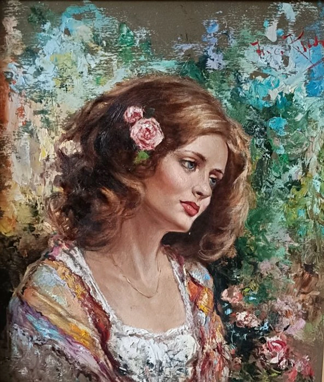 Franco Rispoli (1921-1989) - Ragazza con fiore nei capelli