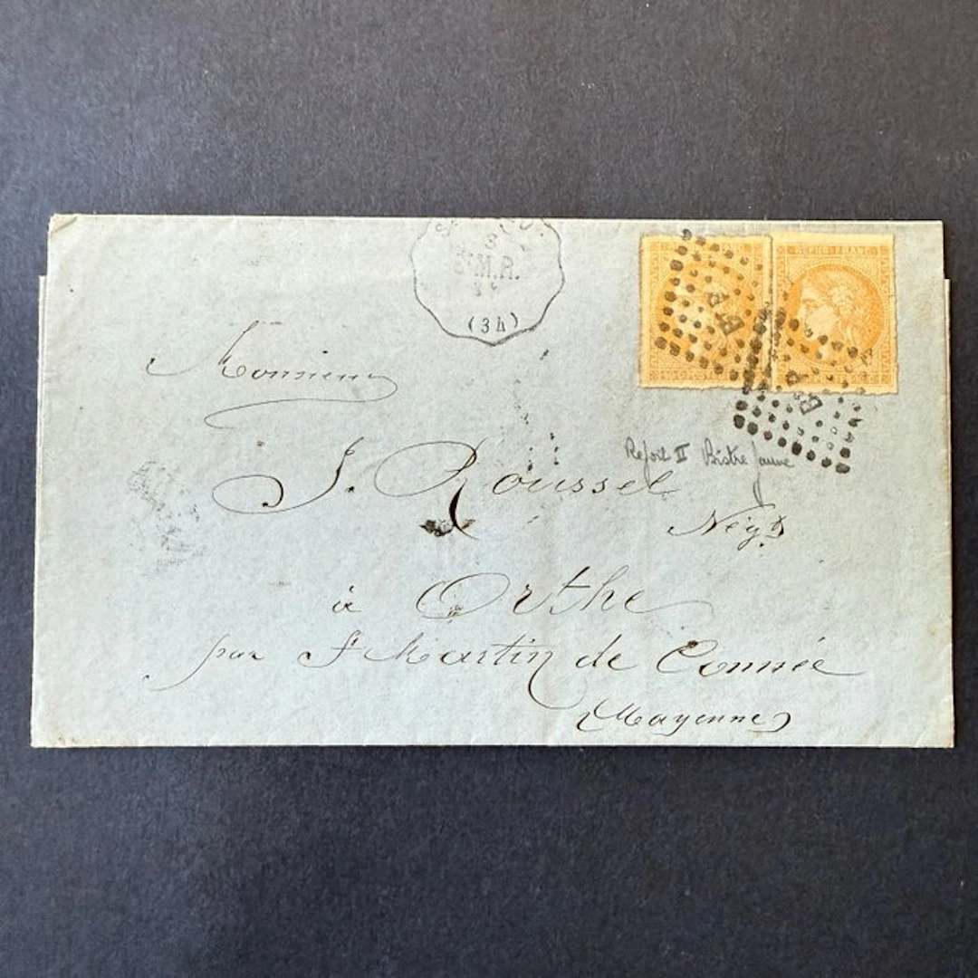 France - Yvert 43B x 2 'Bordeaux 10c' on a used (ambulant) stamp on a letter