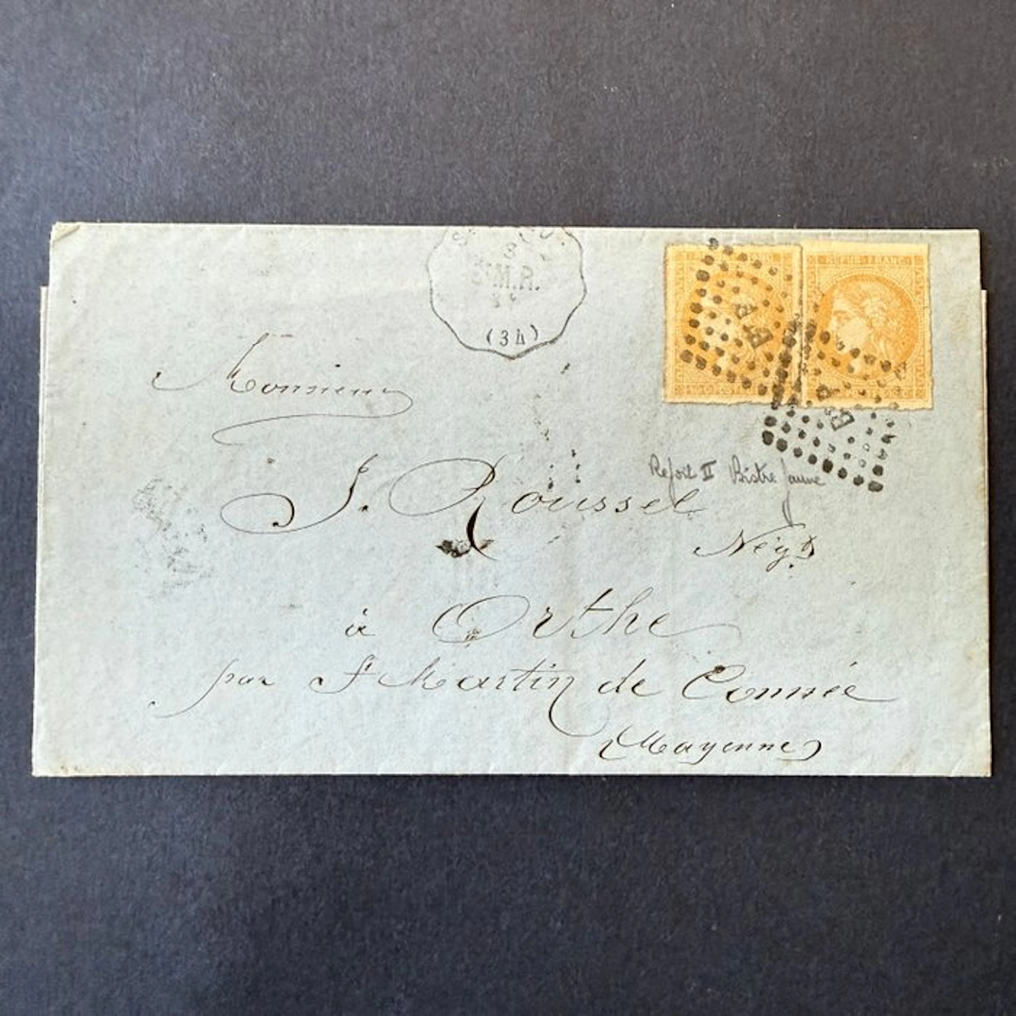 France - Yvert 43B x 2 'Bordeaux 10c' on a used (ambulant) stamp on a letter
