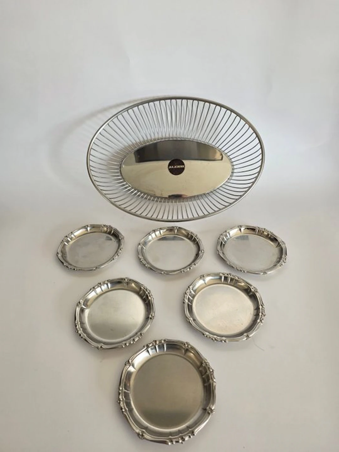 Alessi - Fruit basket (7) - With glass coasters - Steel - bread basket