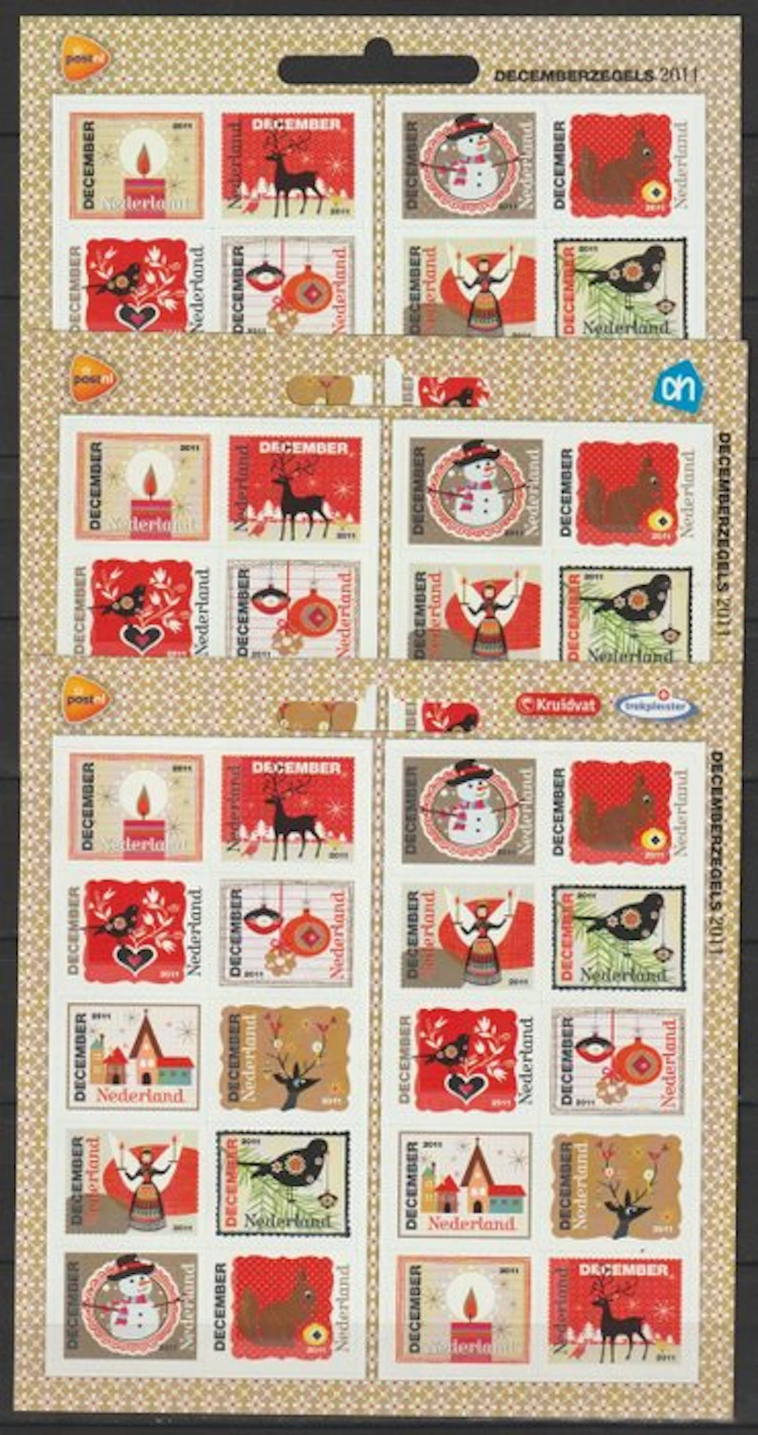 Netherlands - All variants of December stamps 2011 - V2887-2896