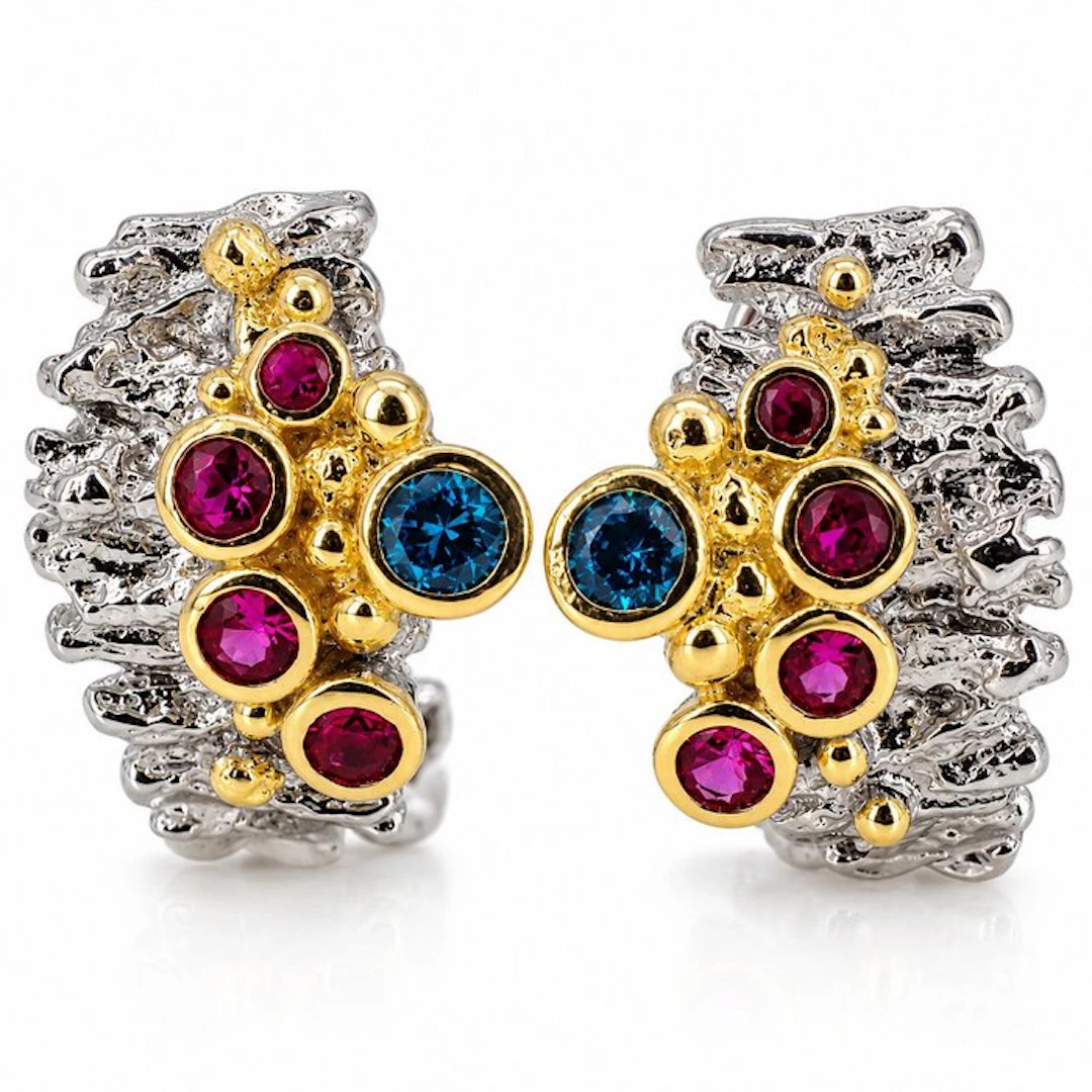 No reserve price - Earrings Gold-plated, Silver Ruby - Exclusive edition