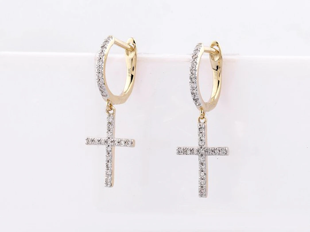 No reserve price - Earrings - 14 kt. Yellow gold - 0.15ct. tw. Diamond
