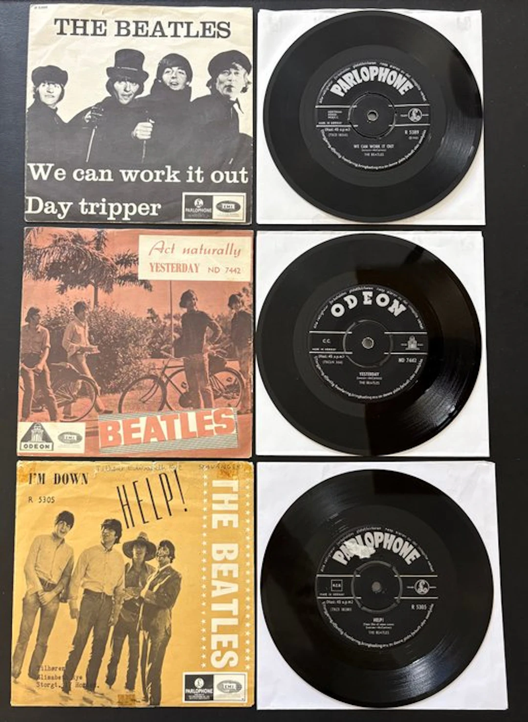 Beatles - Set of 3 VERY RARE Norwegian 7" Singles –...