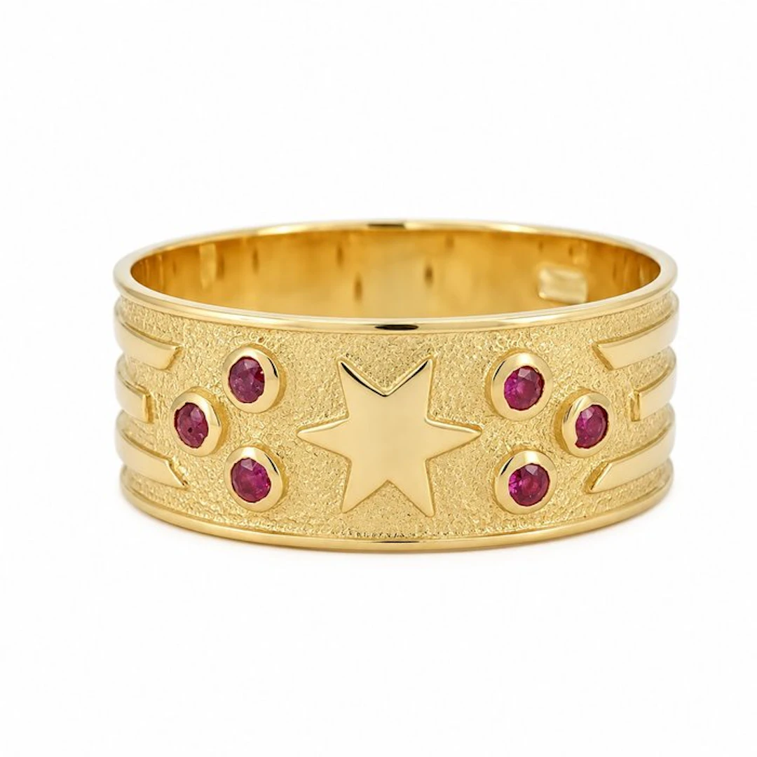Ring - 18 kt. Yellow gold - 0.12ct. tw. Ruby - Made in Italy - Handmade