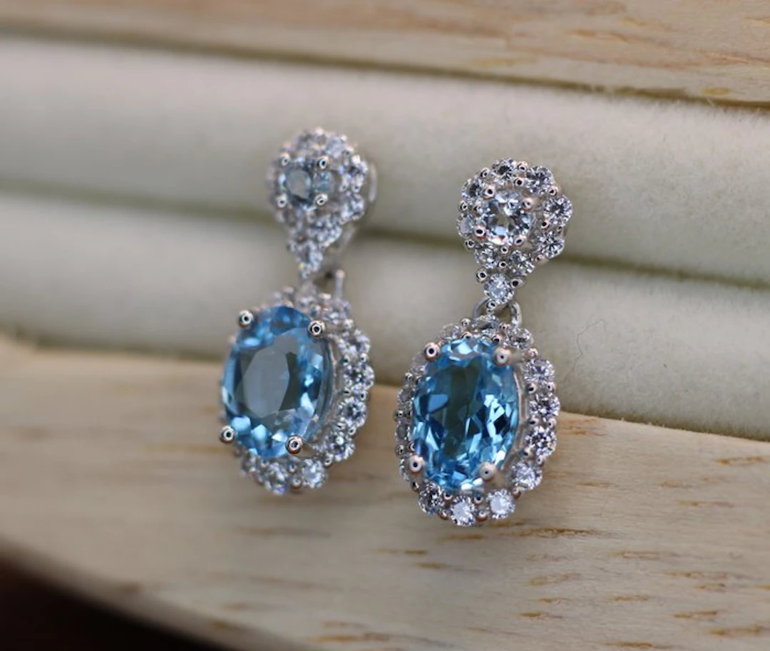 No reserve price - Earrings Silver, Rhodium Plated - 1.90ct. tw. Topaz