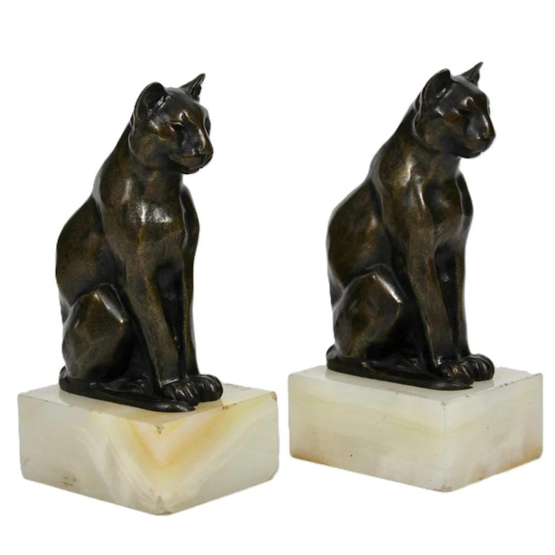 Oscar Waldmann (1856-1937) - Bookends (2) - Bronze onyx...
