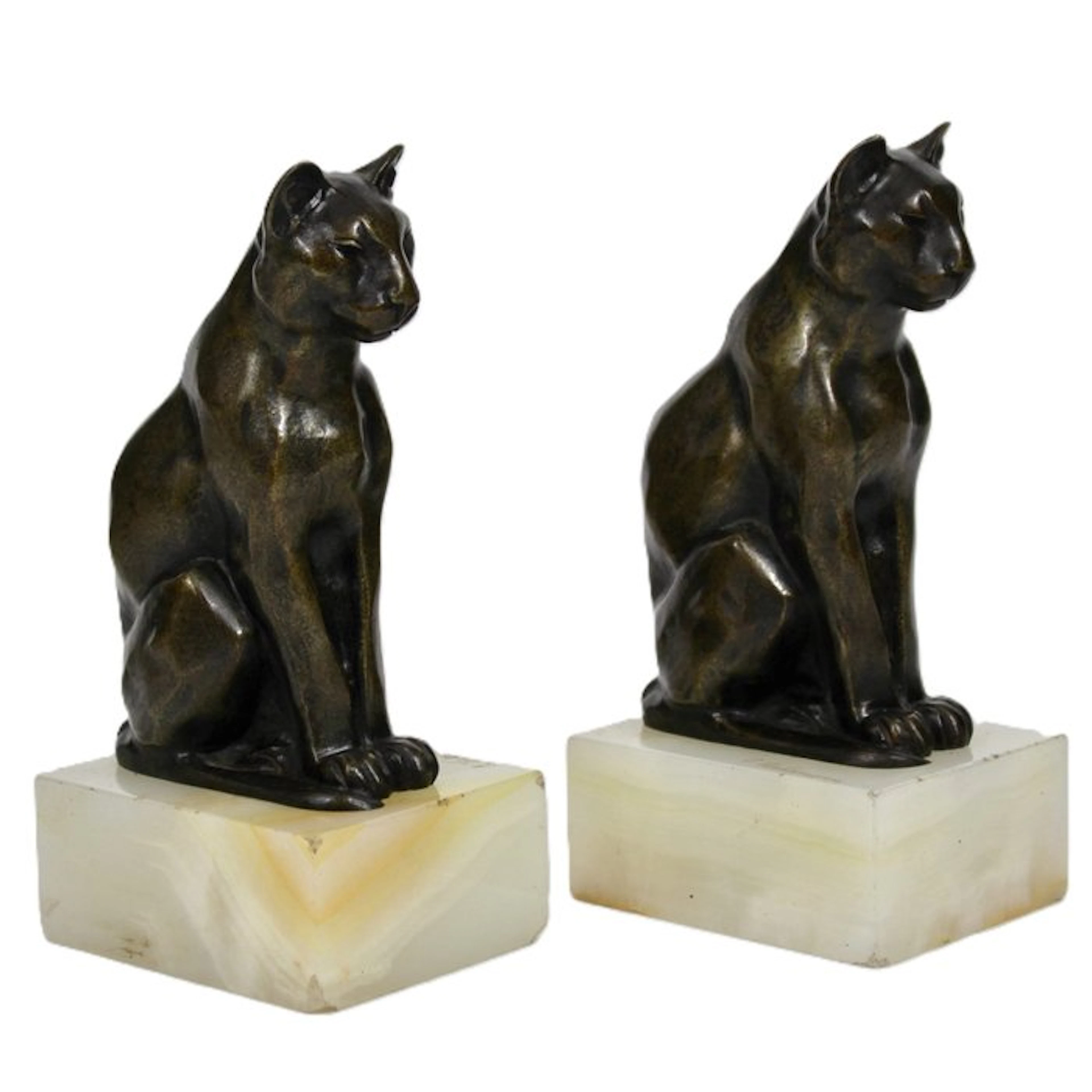 Oscar Waldmann (1856-1937) - Bookends (2) - Bronze onyx...