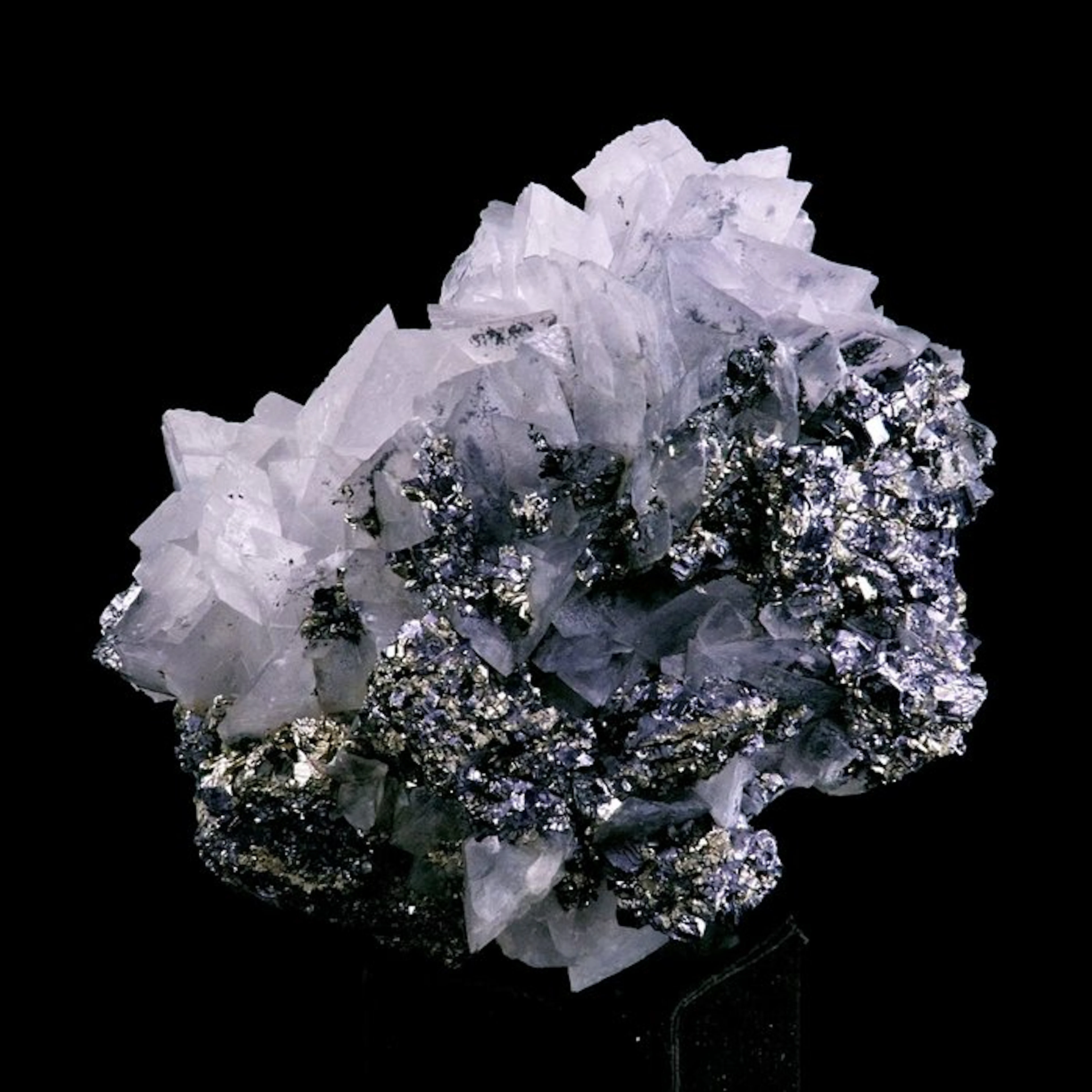 Bournonite with Calcite on Galena and Pyrite after...