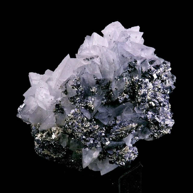 Bournonite with Calcite on Galena and Pyrite after...
