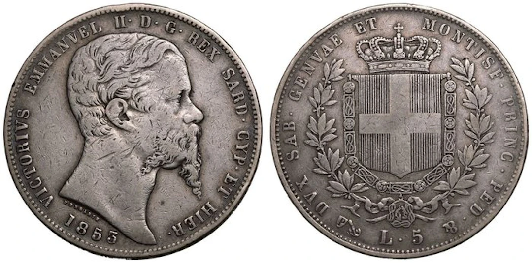 Italy, Savoy Vittorio Emanuele II. 5 Lire 1853 Genova