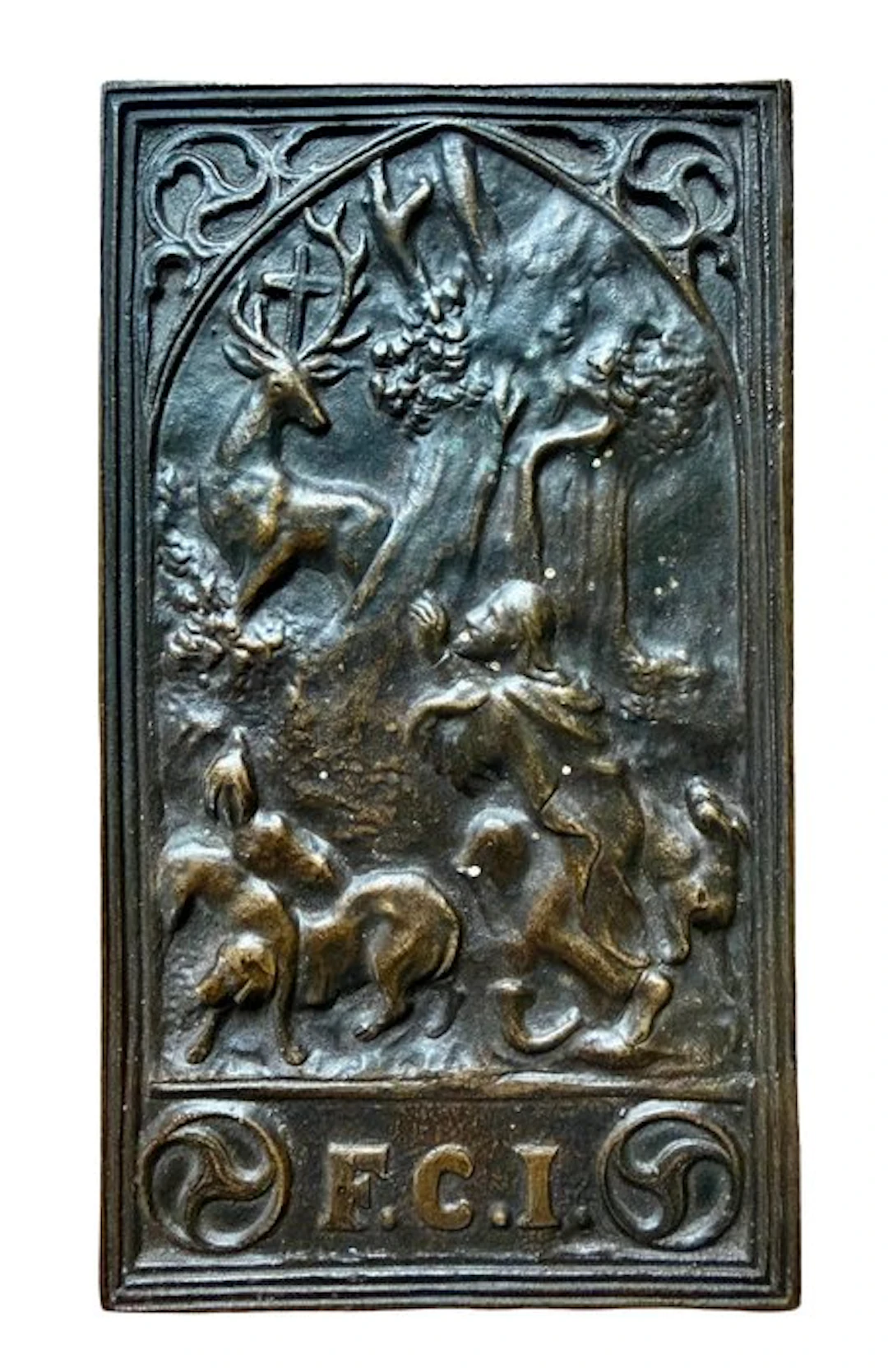 Plaquette - F.C.I. – Saint-Hubert with hunting dogs - Bronze