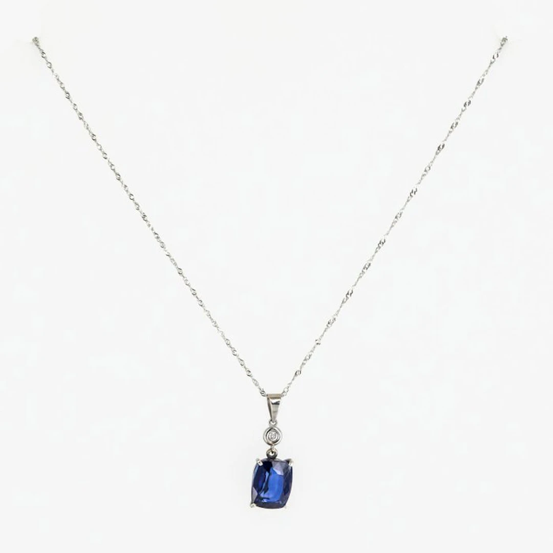 Pendant - 18 kt. White gold Sapphire - Diamond