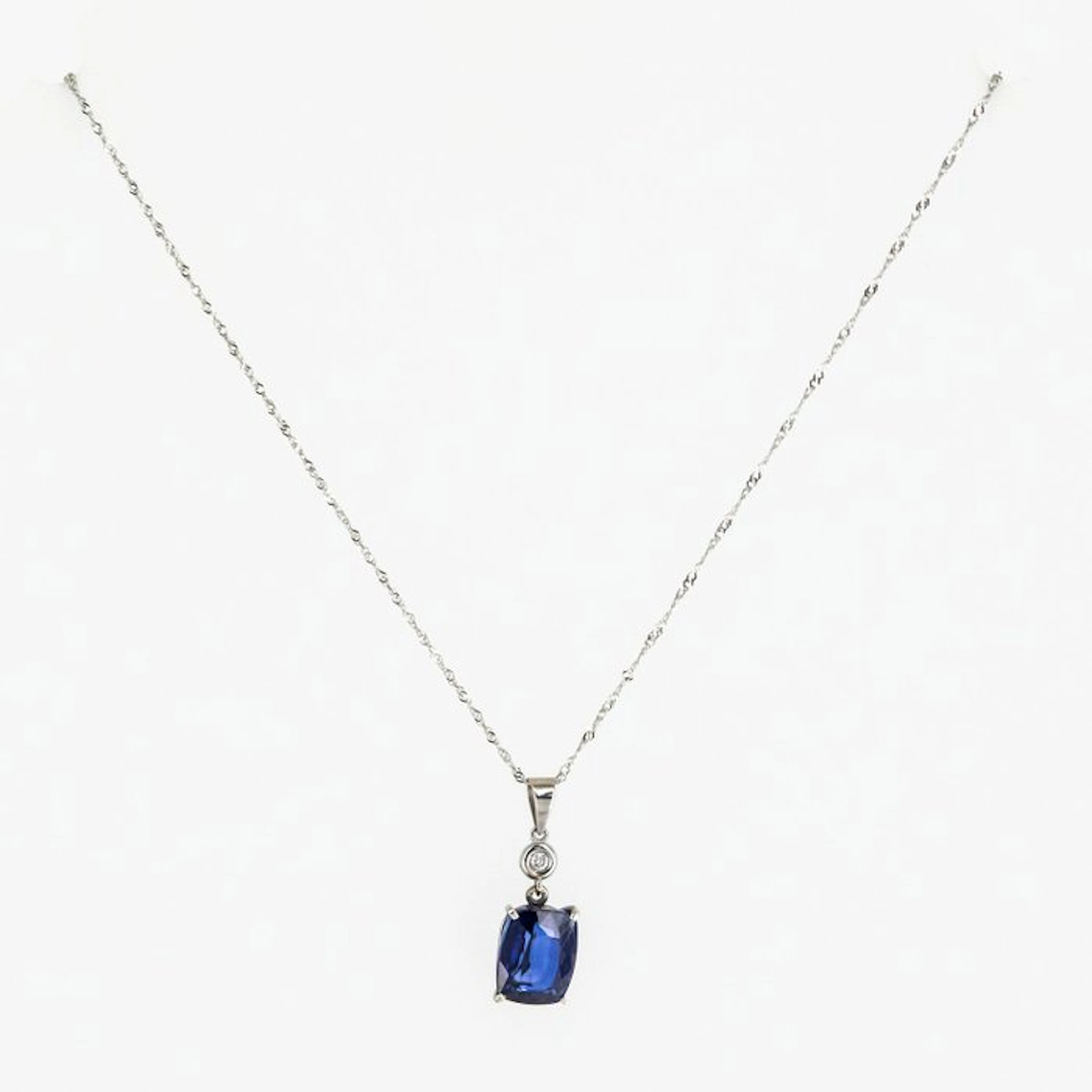 Pendant - 18 kt. White gold Sapphire - Diamond