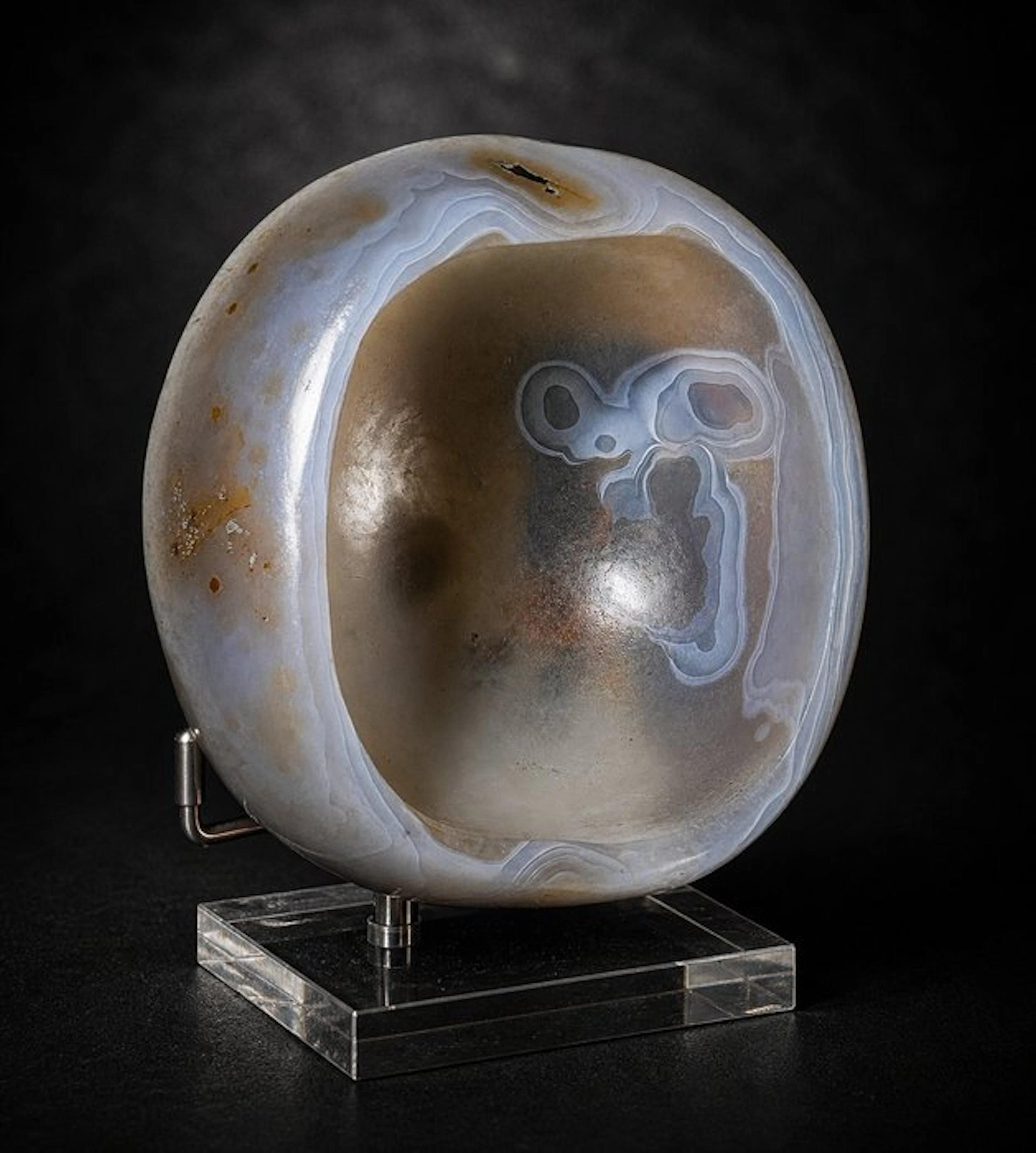 Natural Matte Blue Agate Bowl – Raw Finish with...