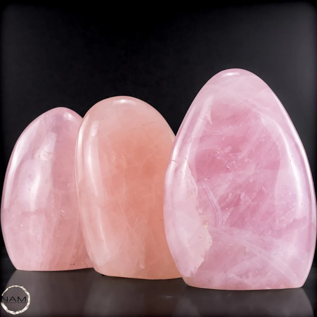 Rose Quartz Freeform Set – Elegant trio of delicately pink natural quartz