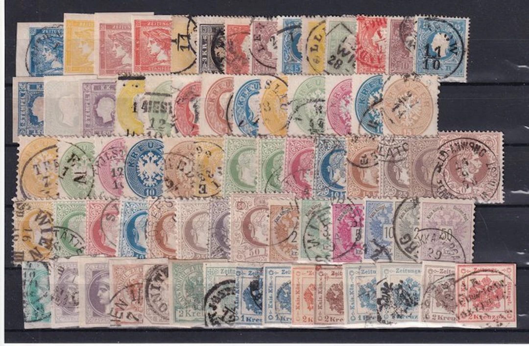 Austria 1851/1884 - Collection on insert card including newspaper stamps.