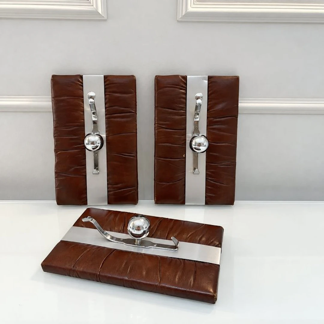 Coat rack - Synthetic leather, Steel - Set of 3 Space Age