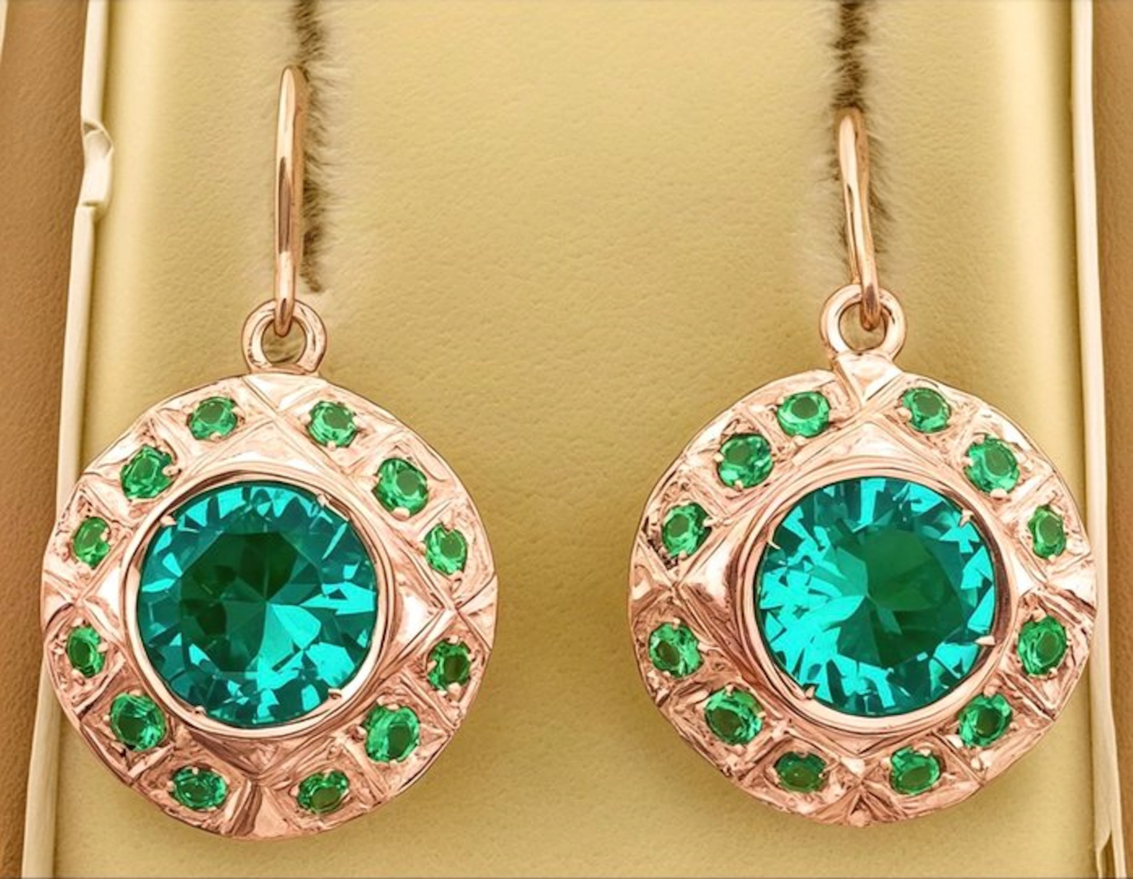 No reserve price - Earrings - 9 kt. Rose gold, Silver Emerald - Emerald