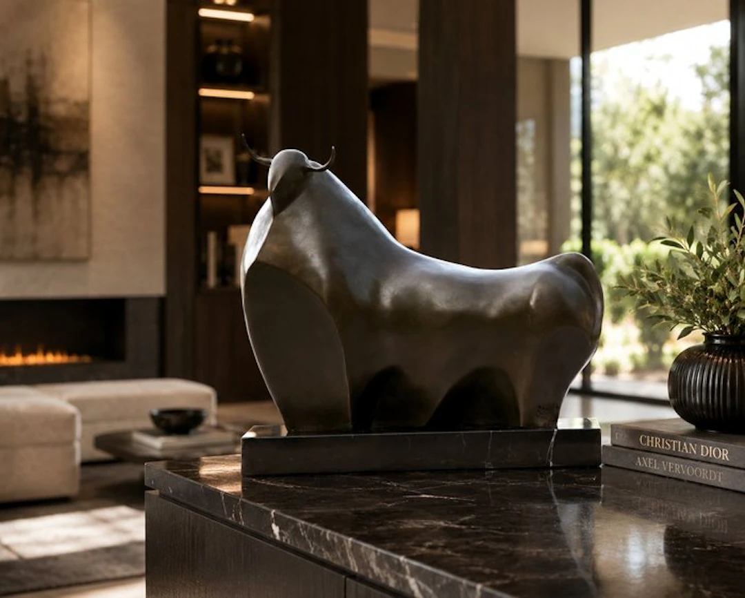 naar botero - Sculpture, Kusbistische bronzen stier. - 25 cm - Bronze