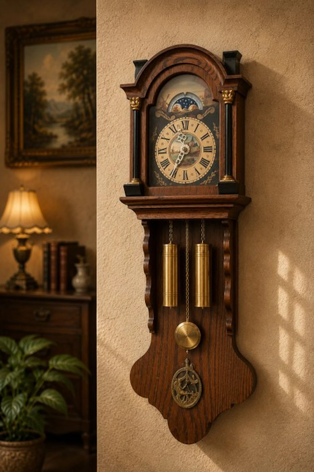 Wall clock - Antique Bronze, Glass, Brass, Wood - 1950-1960 - Unique clock