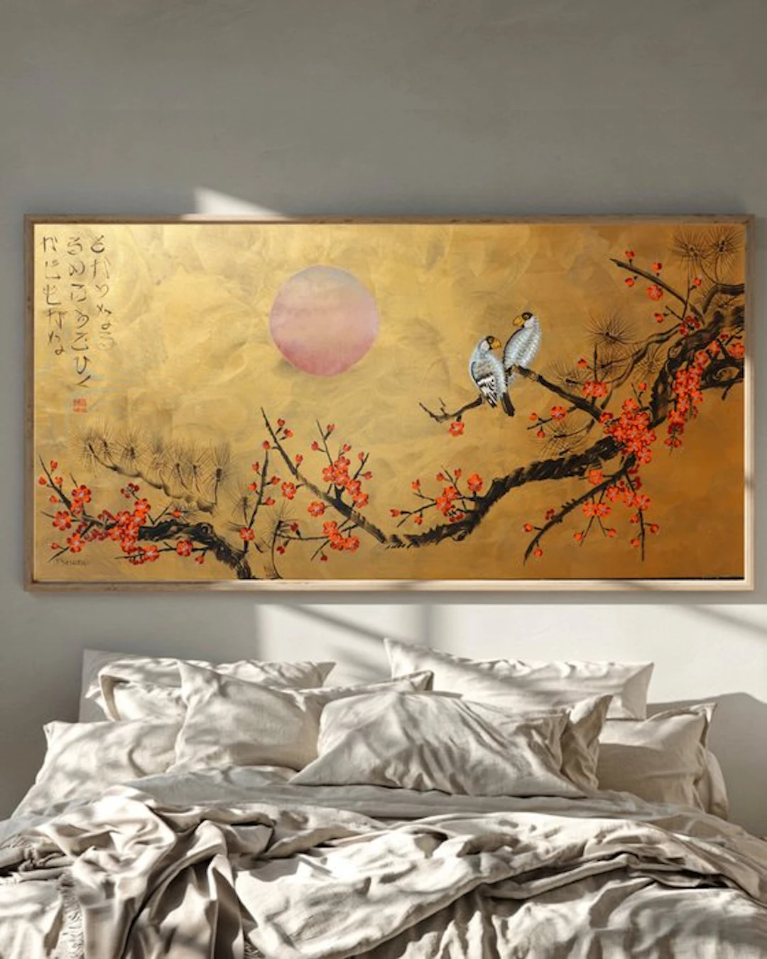 Ksavera - Gold Japanese birds J569 - painting on XXL canvas 210cm