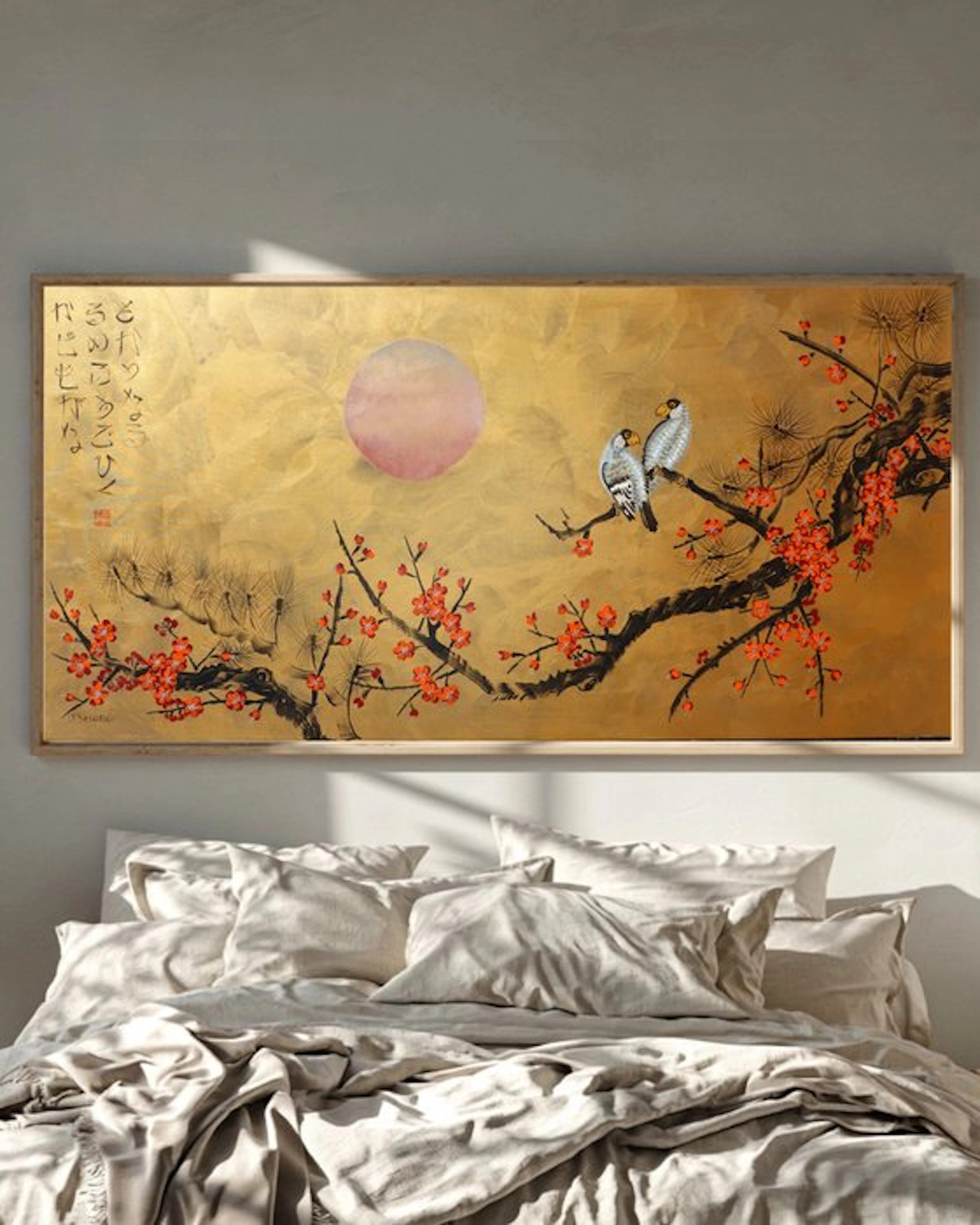 Ksavera - Gold Japanese birds J569 - painting on XXL canvas 210cm