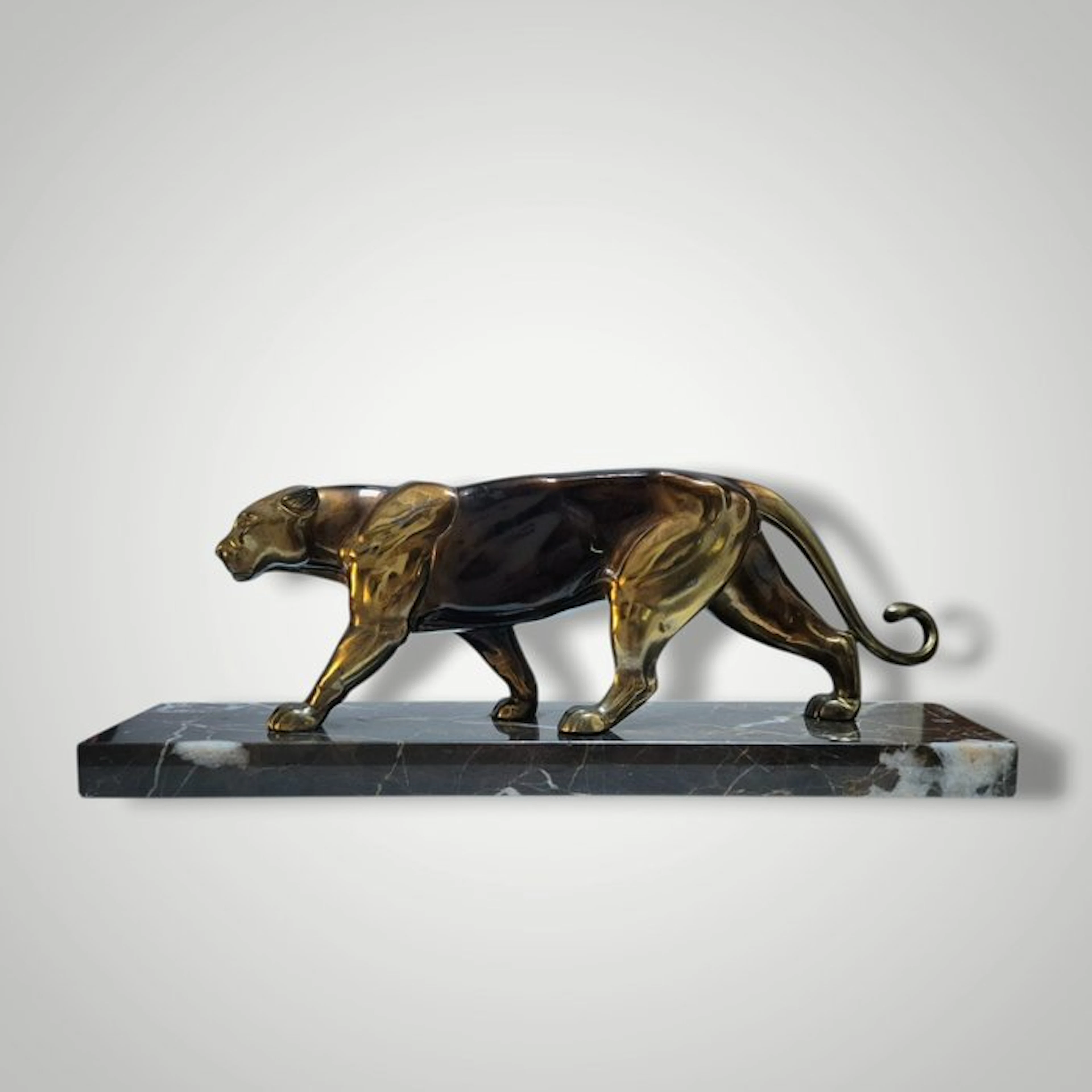 Alexandre Ouline - Sculpture, Panthère - 50 cm - Metal, marble - 1930