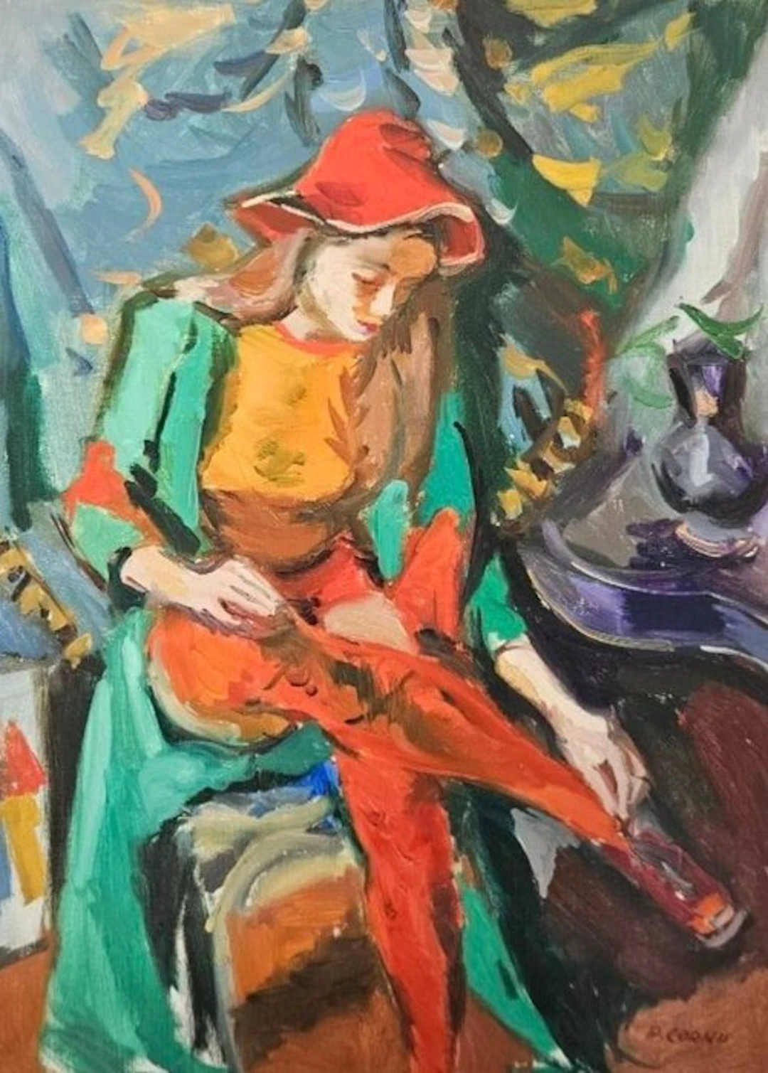Pierre Cornu (1895-1996) - Jeune femme aux bas rouges