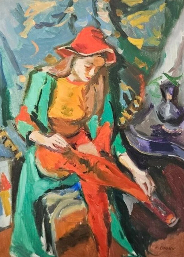 Pierre Cornu (1895-1996) - Jeune femme aux bas rouges