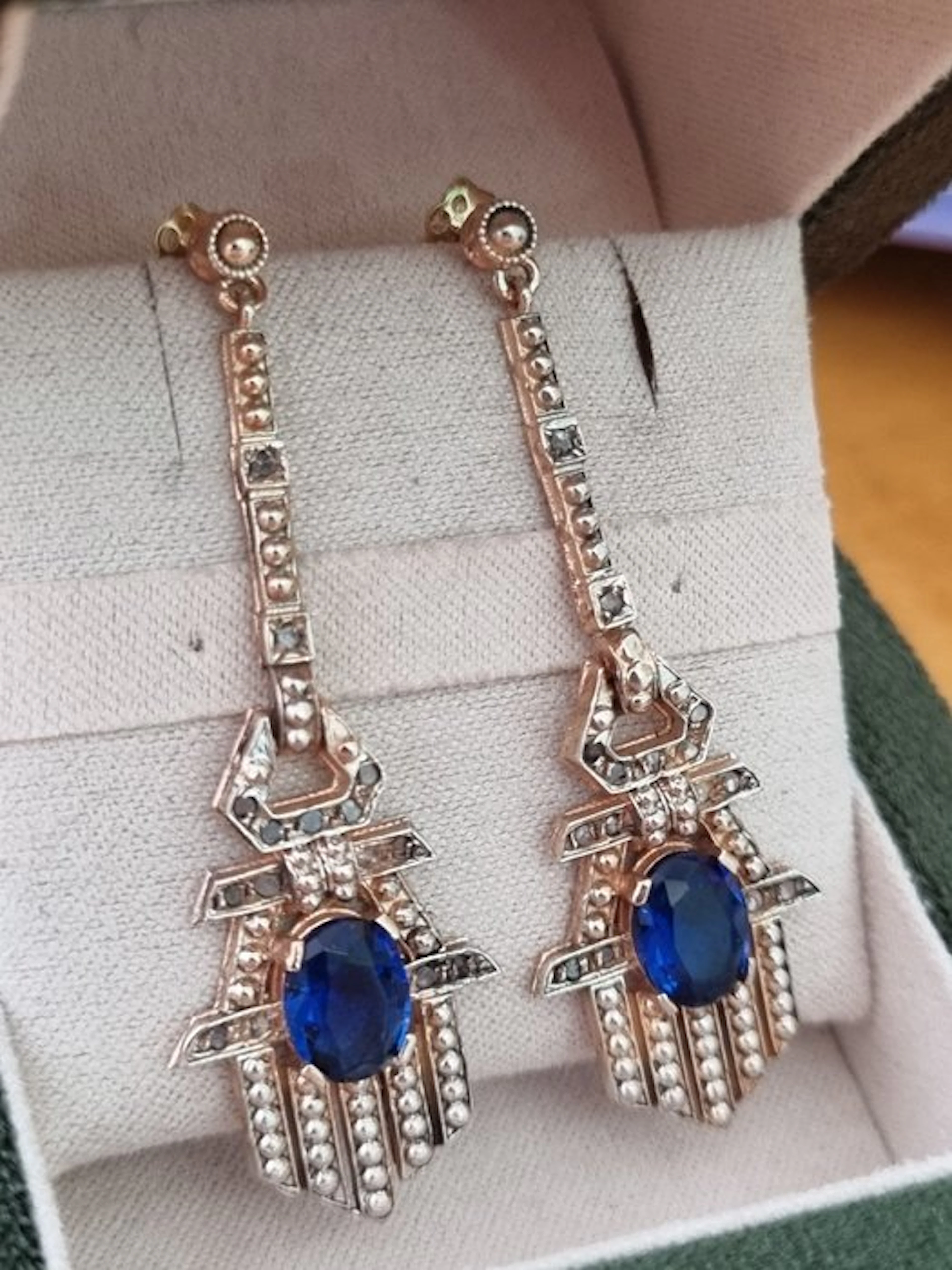 No reserve price - Earrings - 9 kt. Silver, Rose gold Sapphire - Diamond