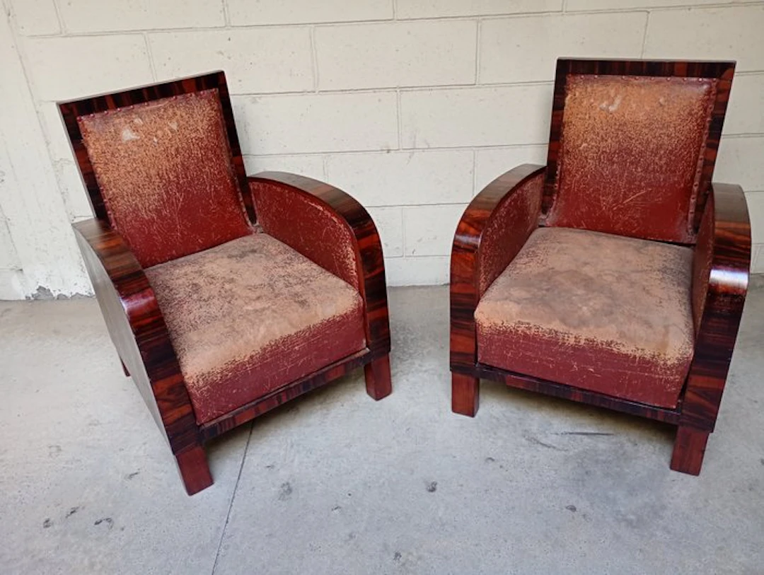 Armchair (2) - Canvas - a pair of Art Deco armchairs