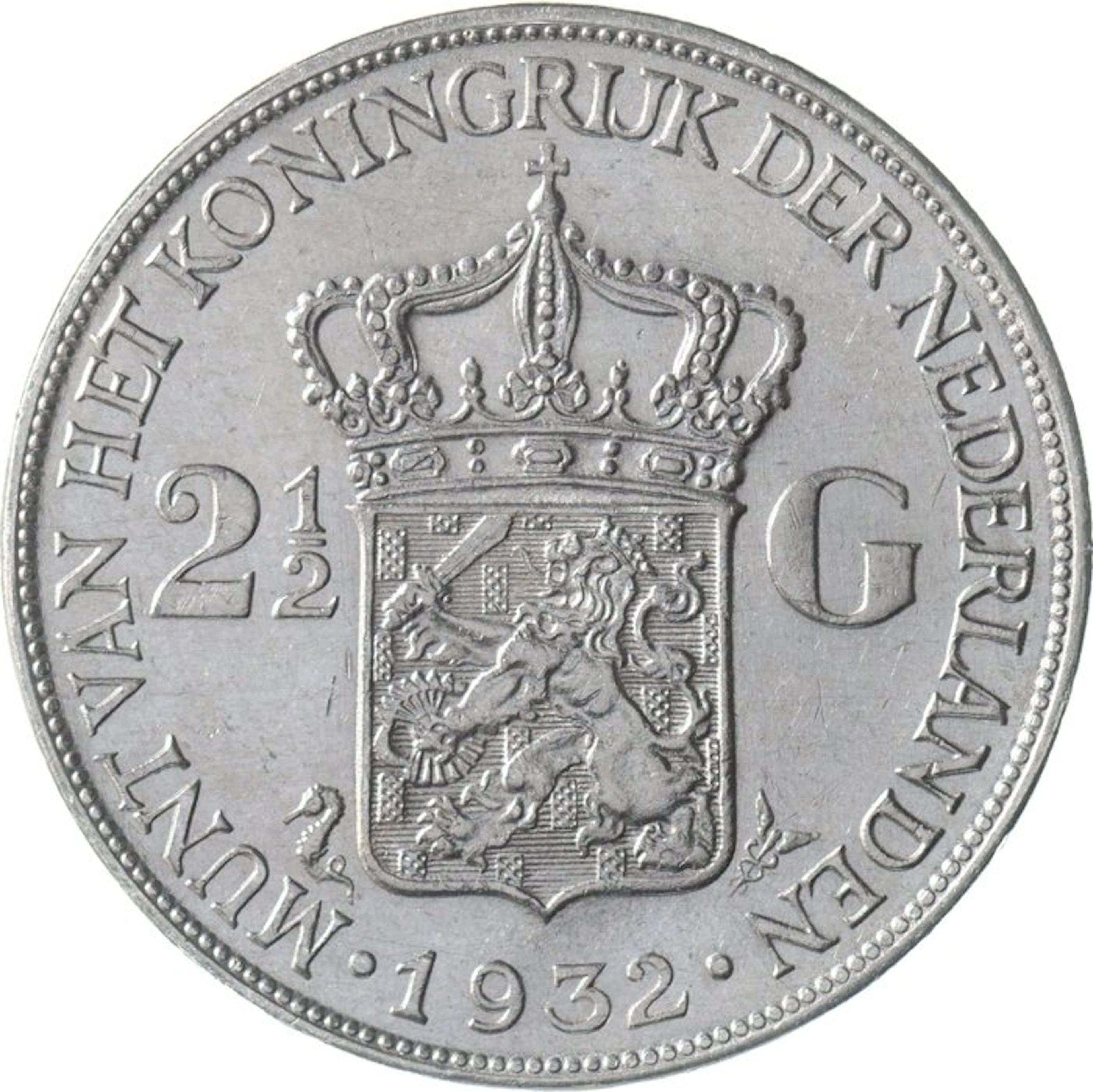 Netherlands. Wilhelmina. 2 1/2 Gulden 1932 (No reserve price)