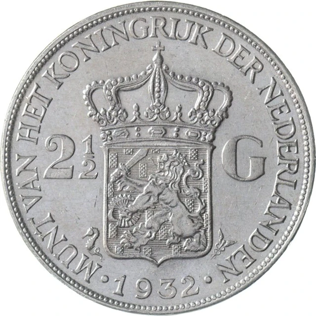 Netherlands. Wilhelmina. 2 1/2 Gulden 1932 (No reserve price)