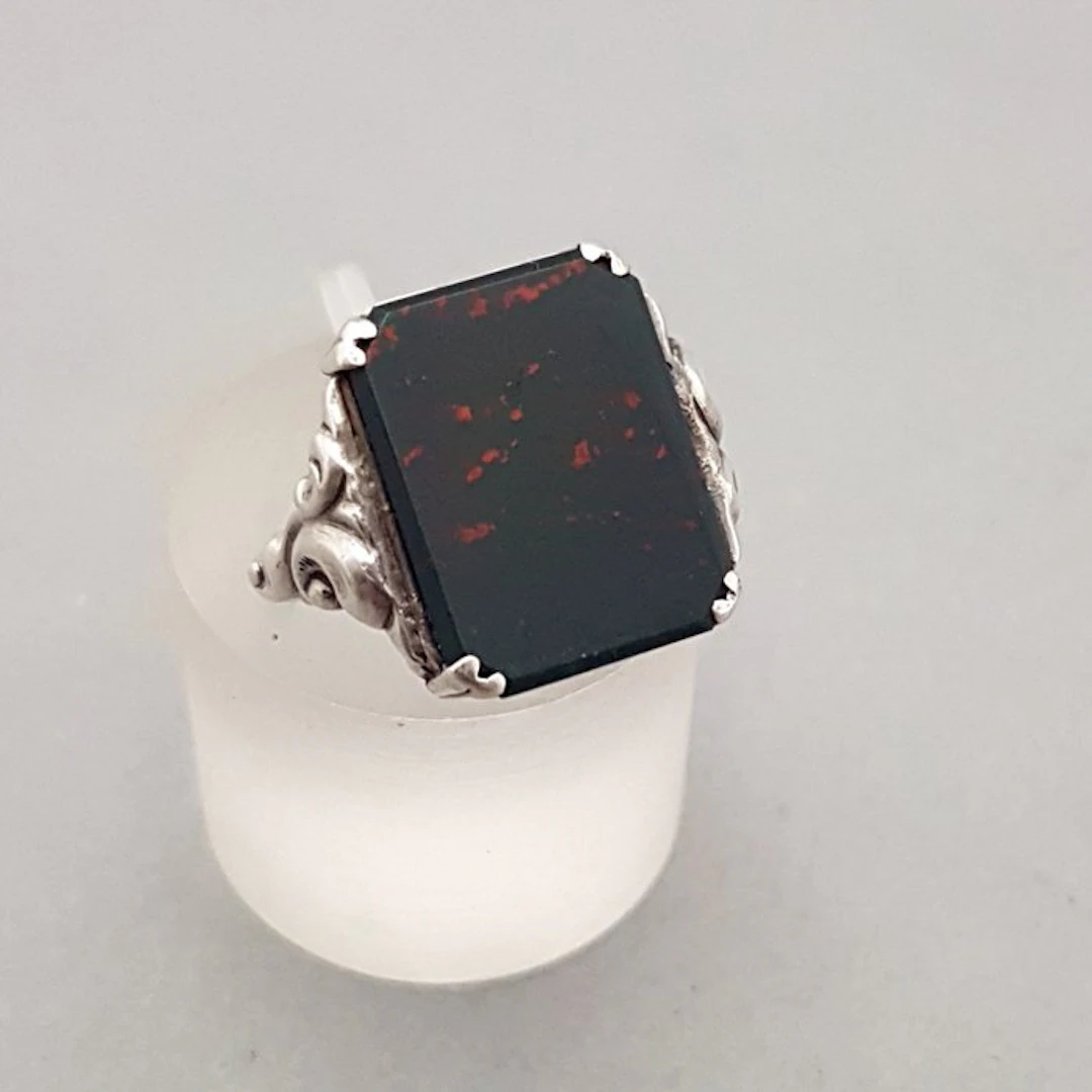 Silver, Art Deco, Heliotroop(Bloodstone) - Ring