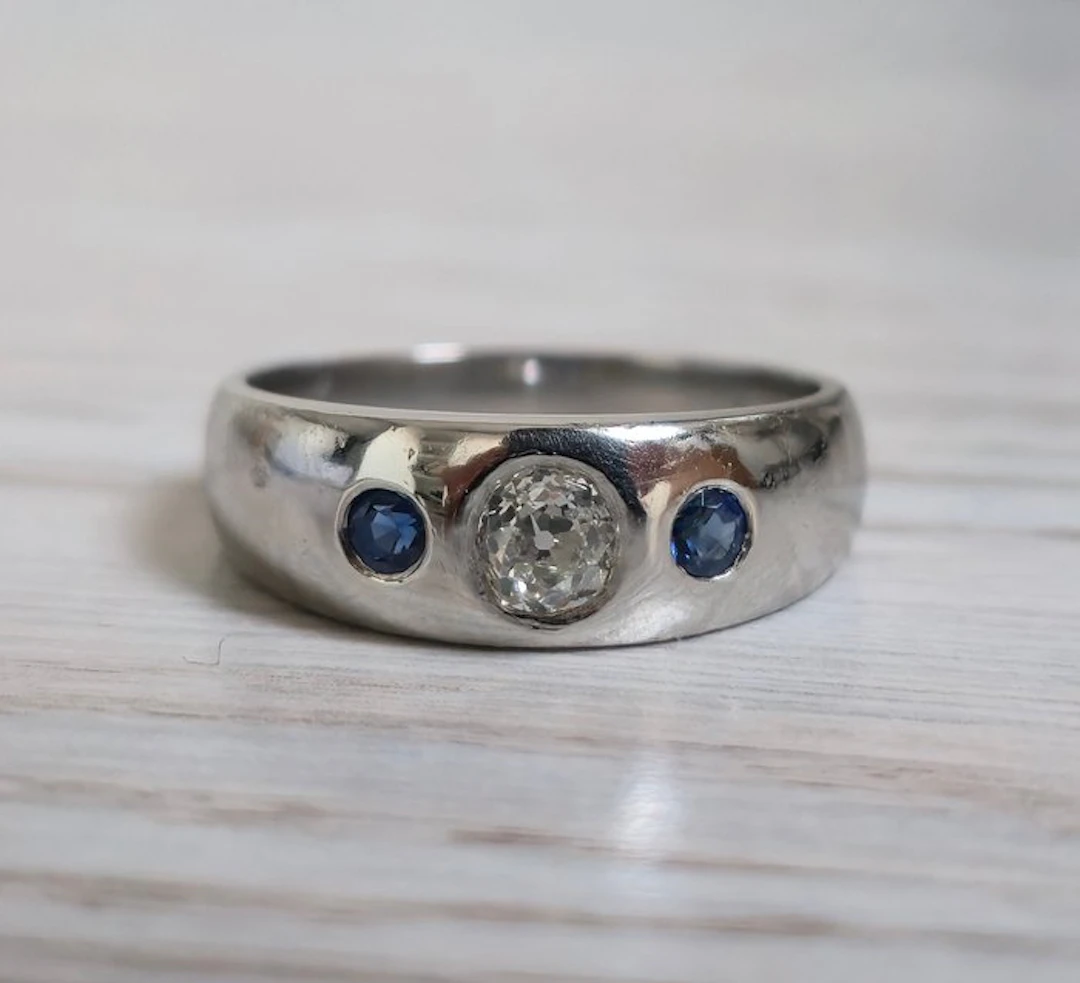 No reserve price - Ring Platinum - 0.85ct. tw. Diamond (Natural) - Sapphire