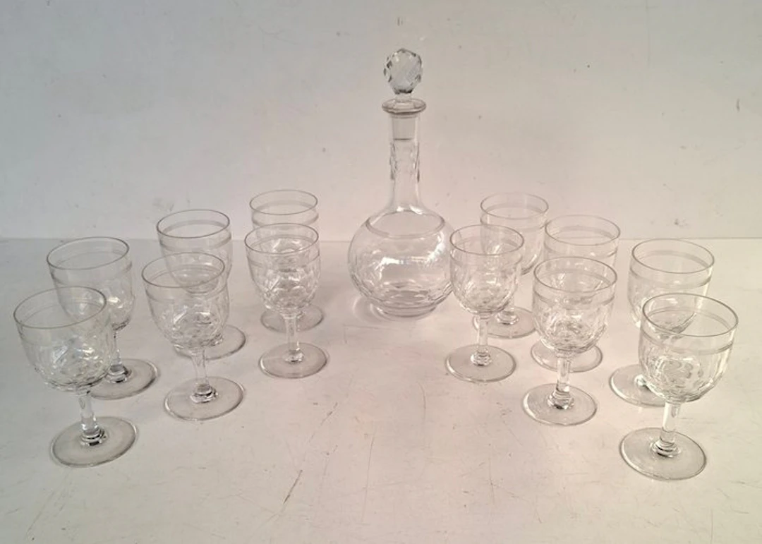 Baccarat - Liquor set (13) - Écailles et Filets - Crystal
