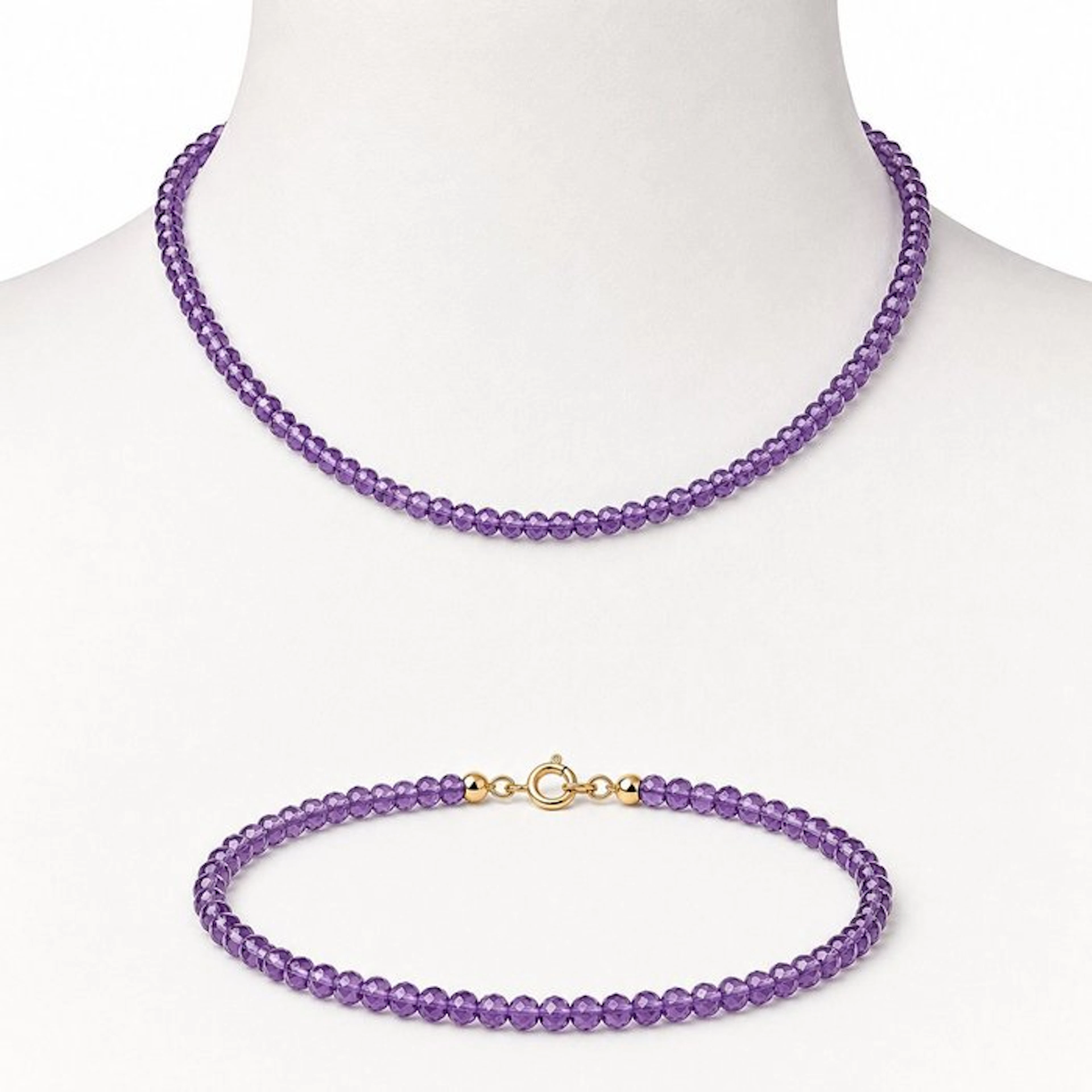 No reserve price - 2 piece jewellery set - 18 kt. Yellow gold Amethyst