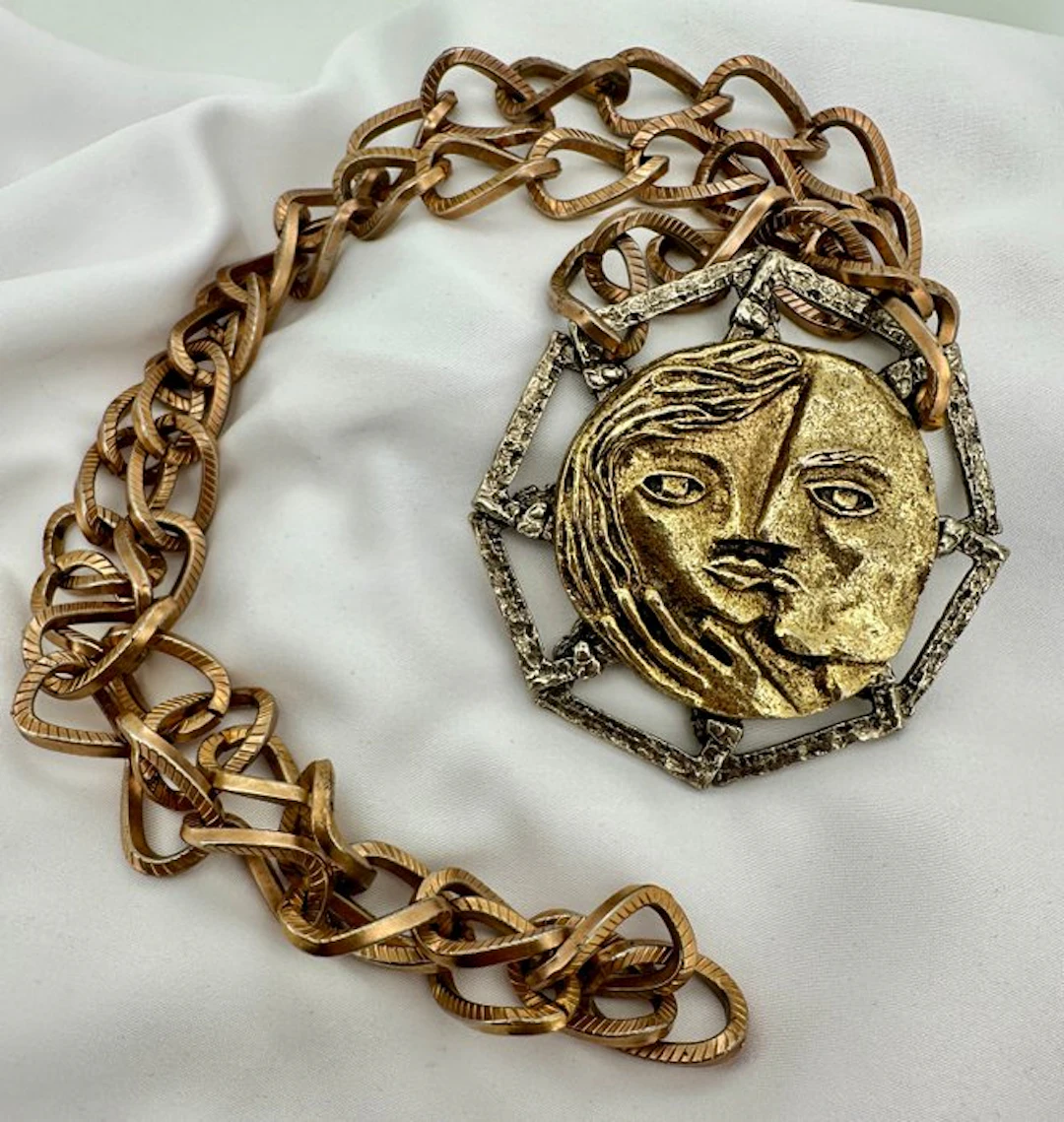 ART - Arthur Pepper – Picasso Style Sun Face Pendant Necklace – 1970s