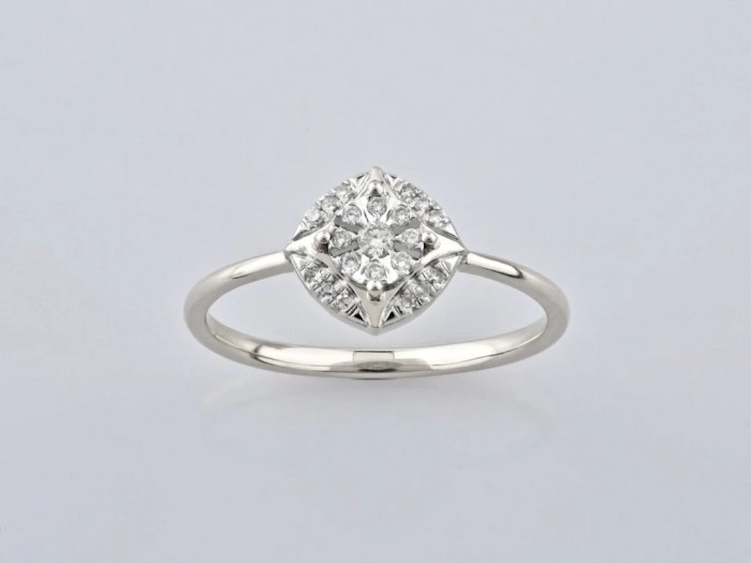 No reserve price - Ring - 14 kt. White gold - 0.10ct. tw. Diamond (Natural)